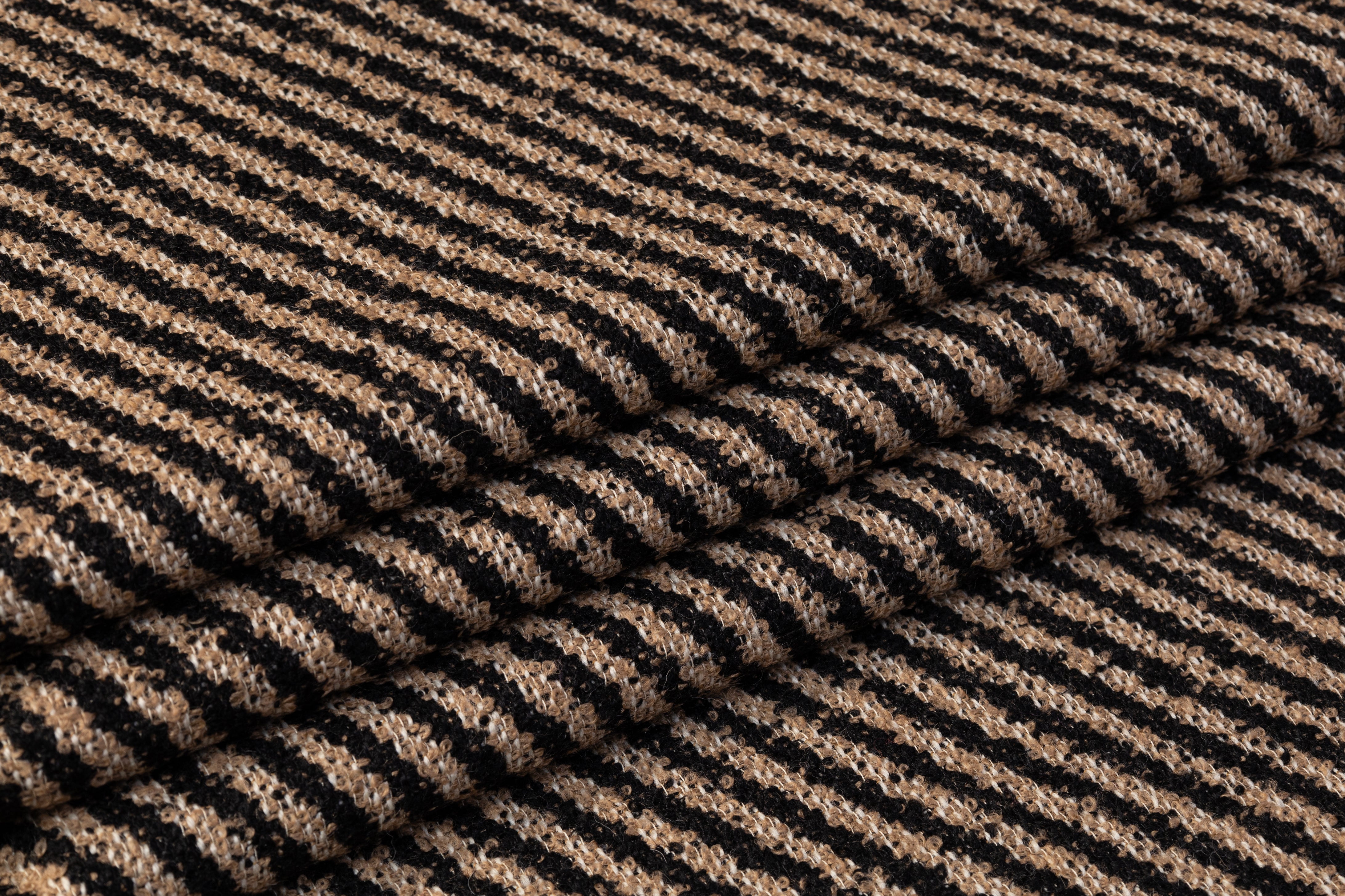 Diagonal Striped Italian Wool Boucle - Black / Beige