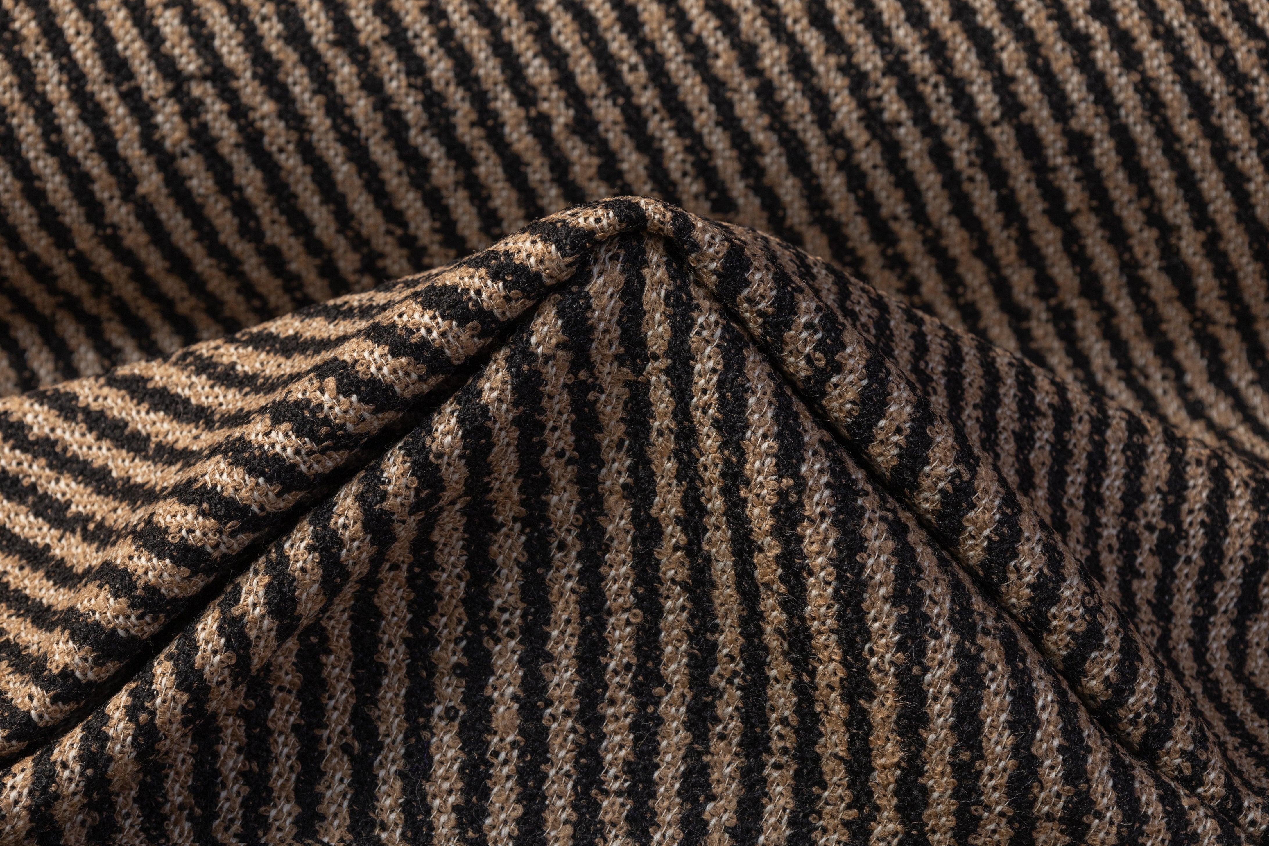 Diagonal Striped Italian Wool Boucle - Black / Beige