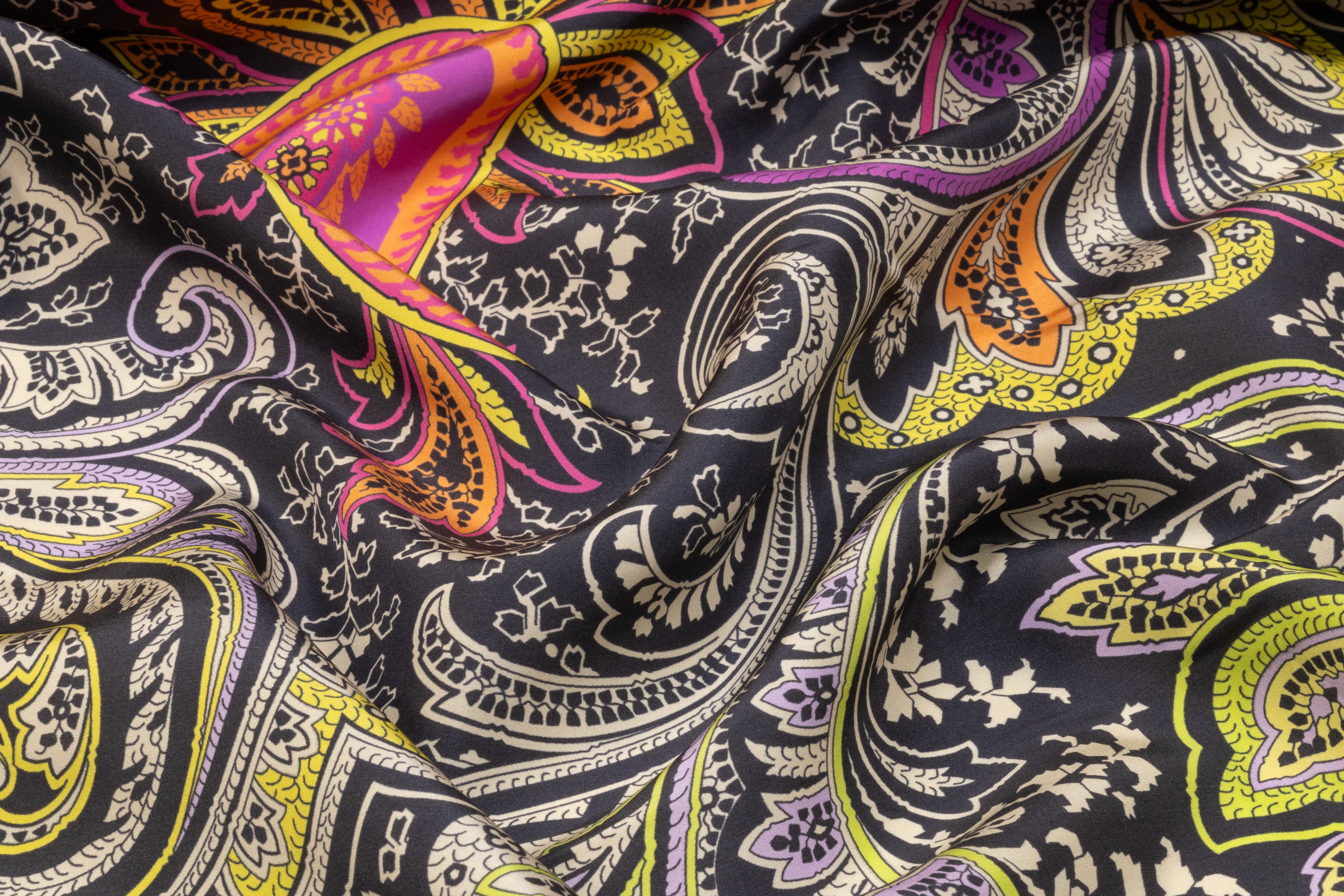 Paisley Printed Italian Silk - Charcoal / Multicolor
