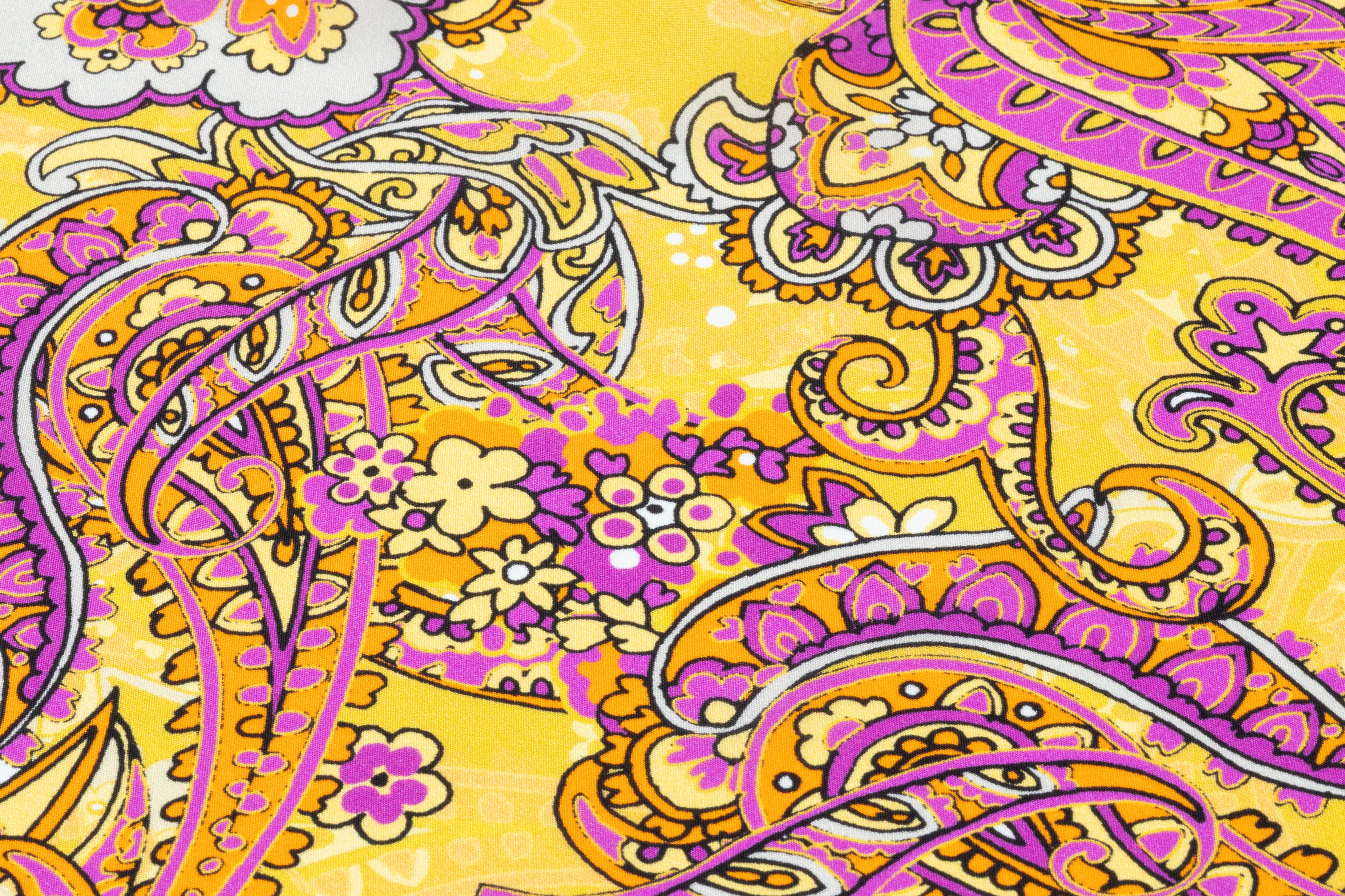 Paisley Italian Silk Crepe de Chine - Yellow / Orange / Purple