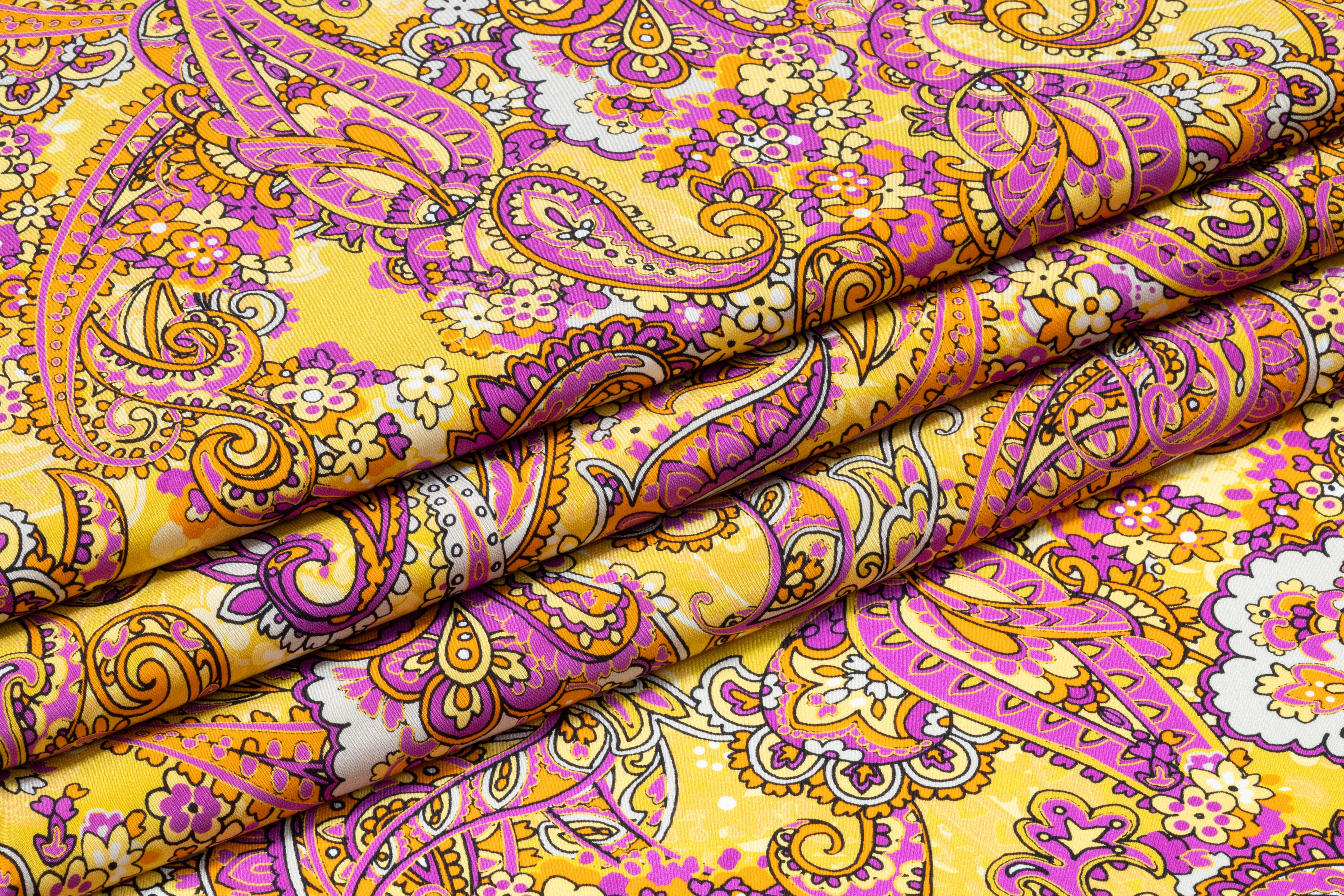 Paisley Italian Silk Crepe de Chine - Yellow / Orange / Purple