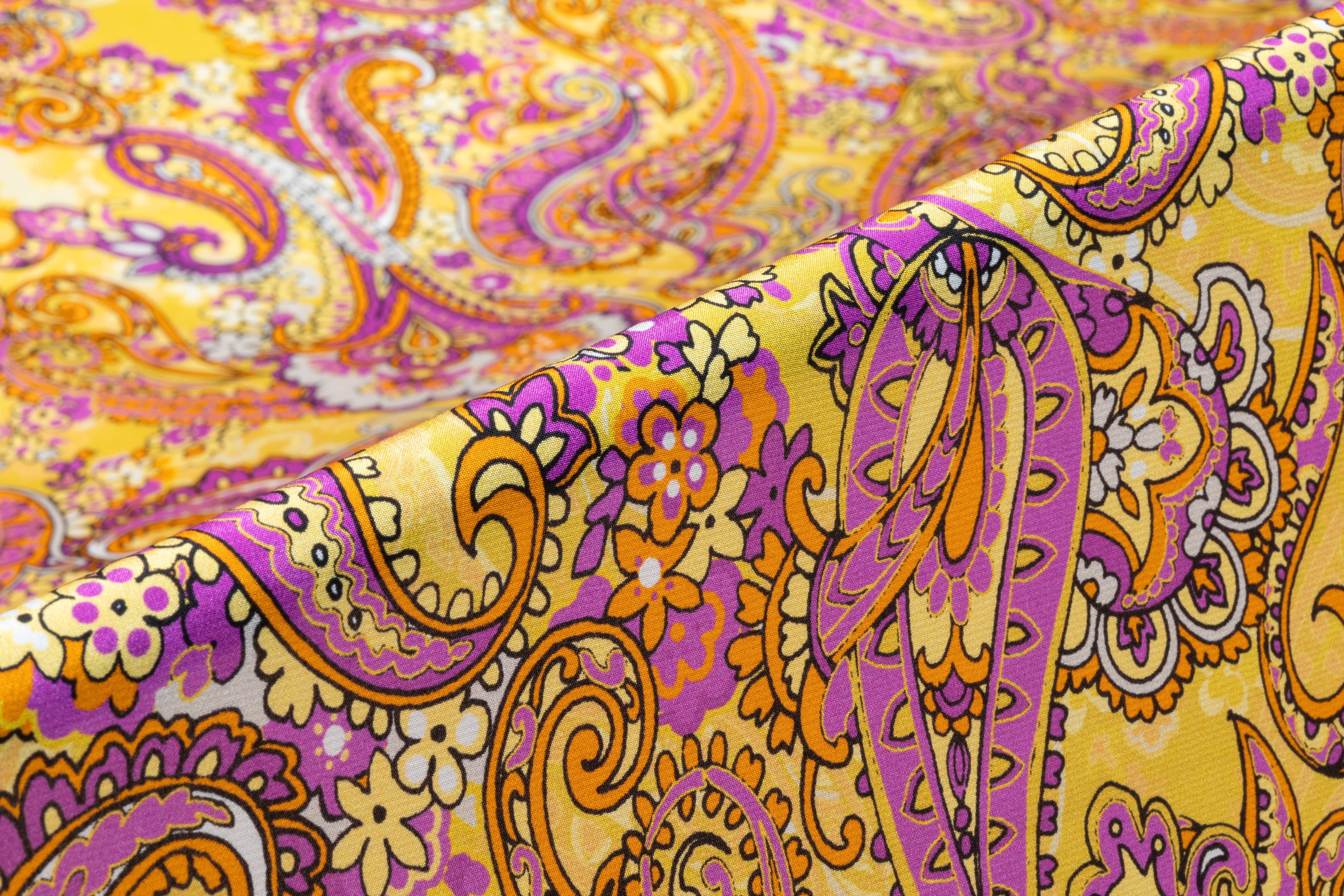 Paisley Italian Silk Crepe de Chine - Yellow / Orange / Purple