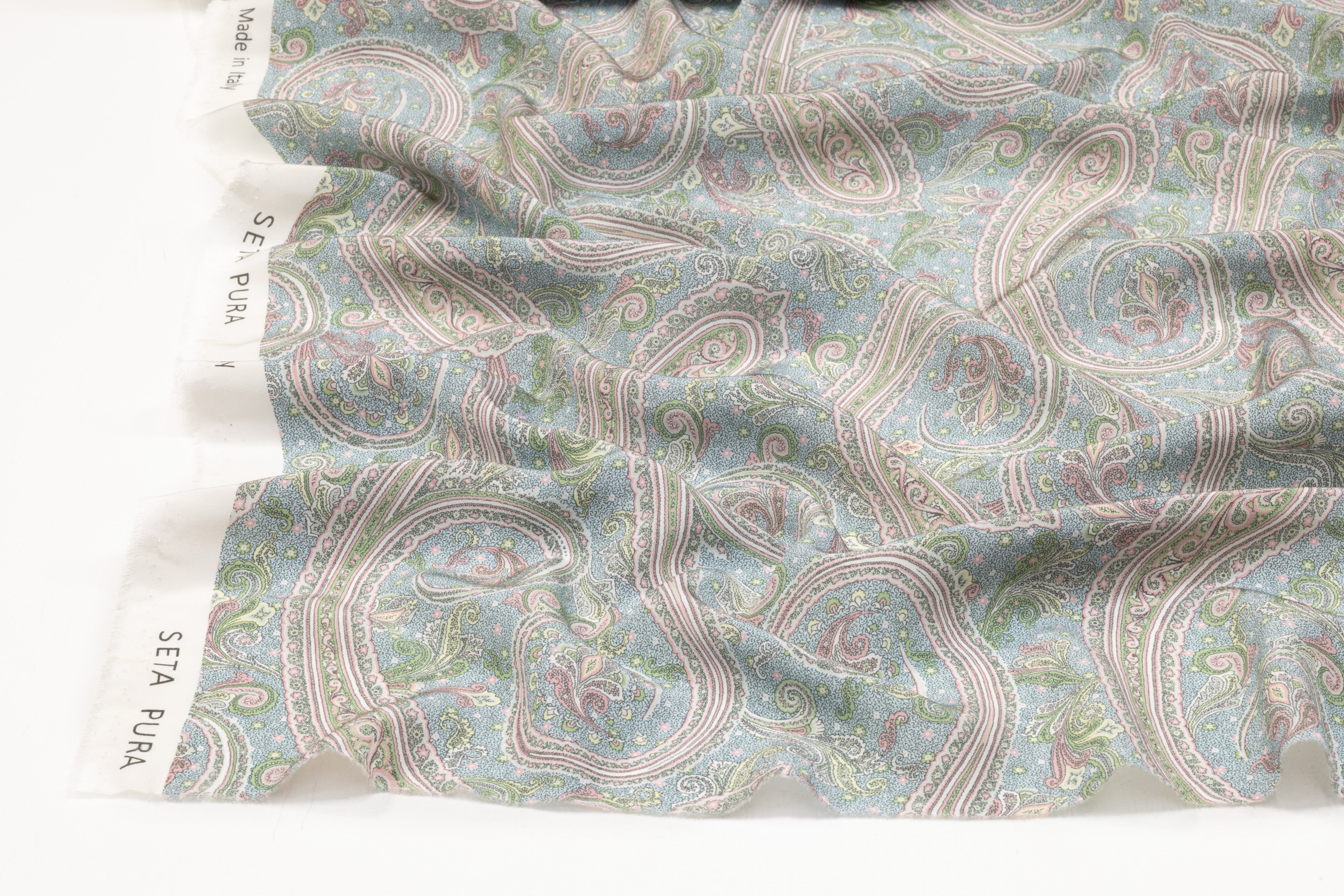 Paisley Italian Silk Crepe de Chine - Blue / Green / Pink