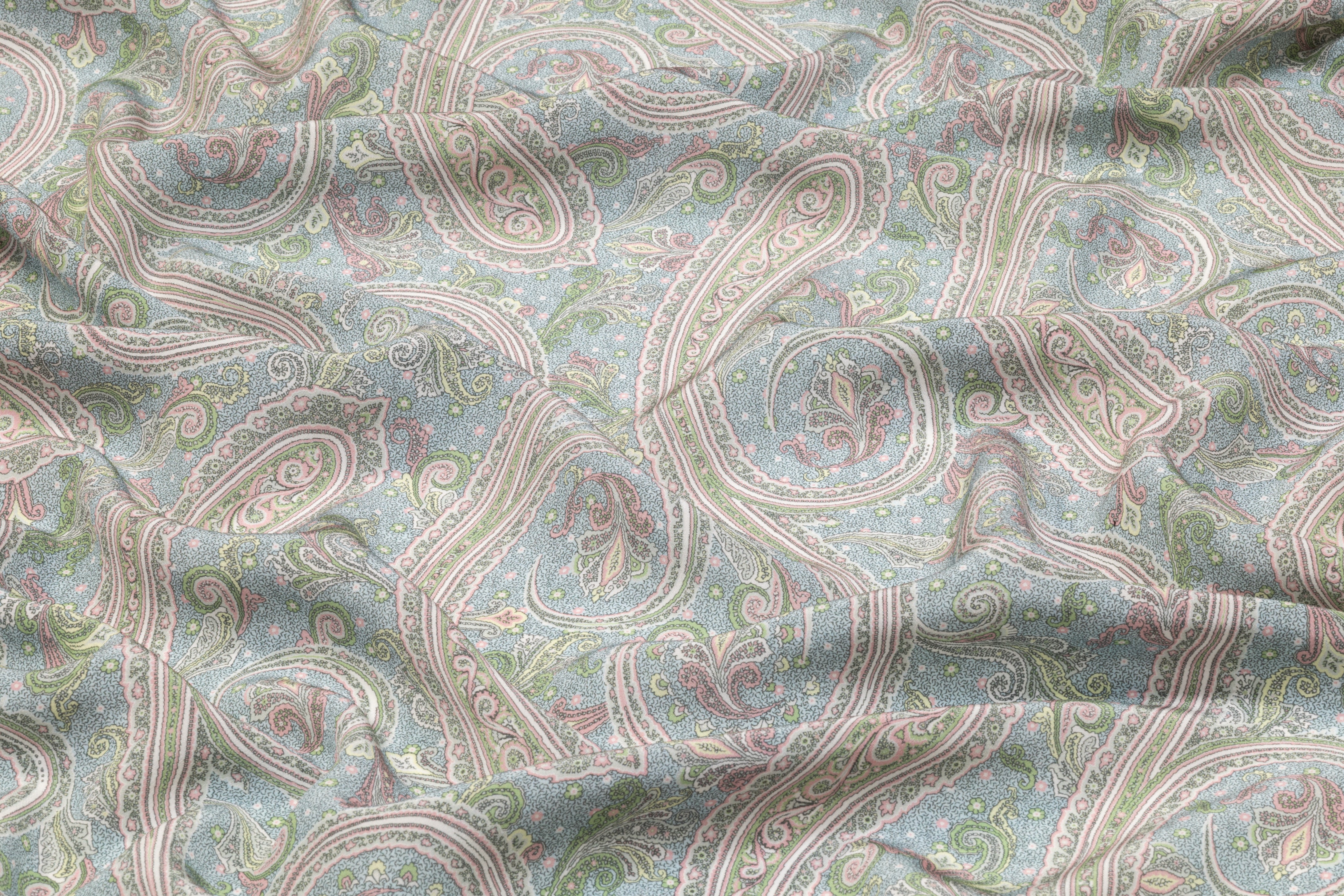 Paisley Italian Silk Crepe de Chine - Blue / Green / Pink