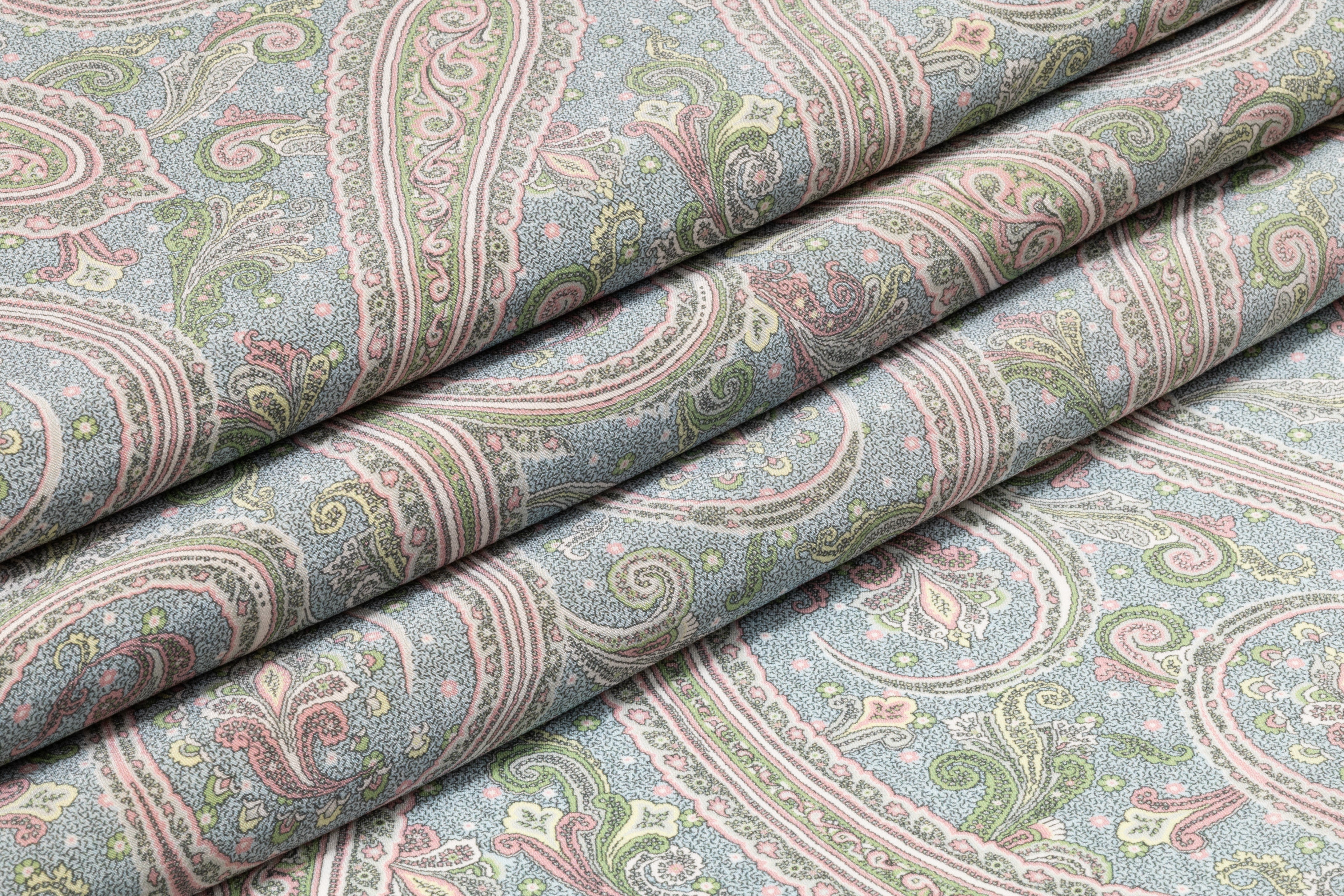 Paisley Italian Silk Crepe de Chine - Blue / Green / Pink
