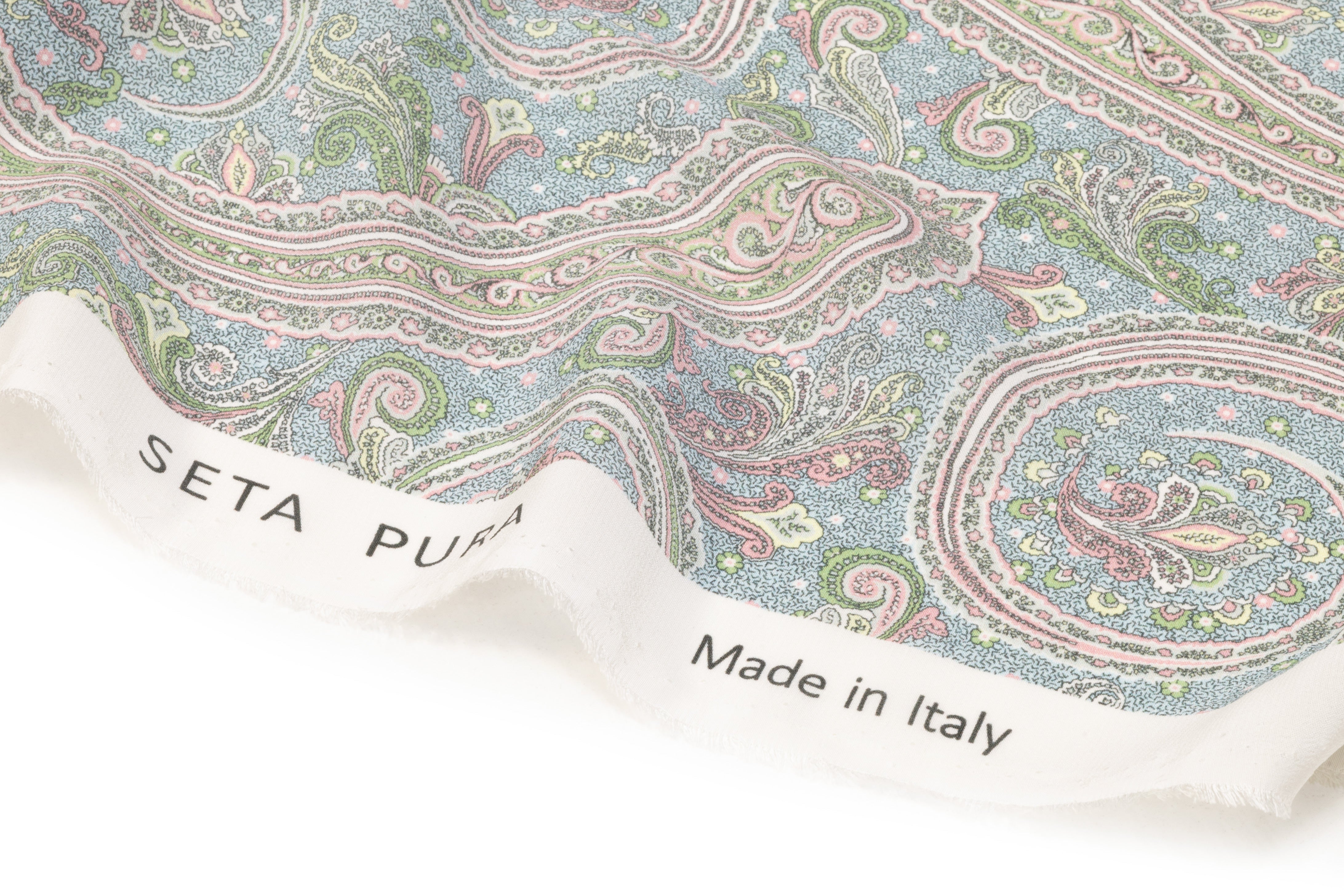 Paisley Italian Silk Crepe de Chine - Blue / Green / Pink