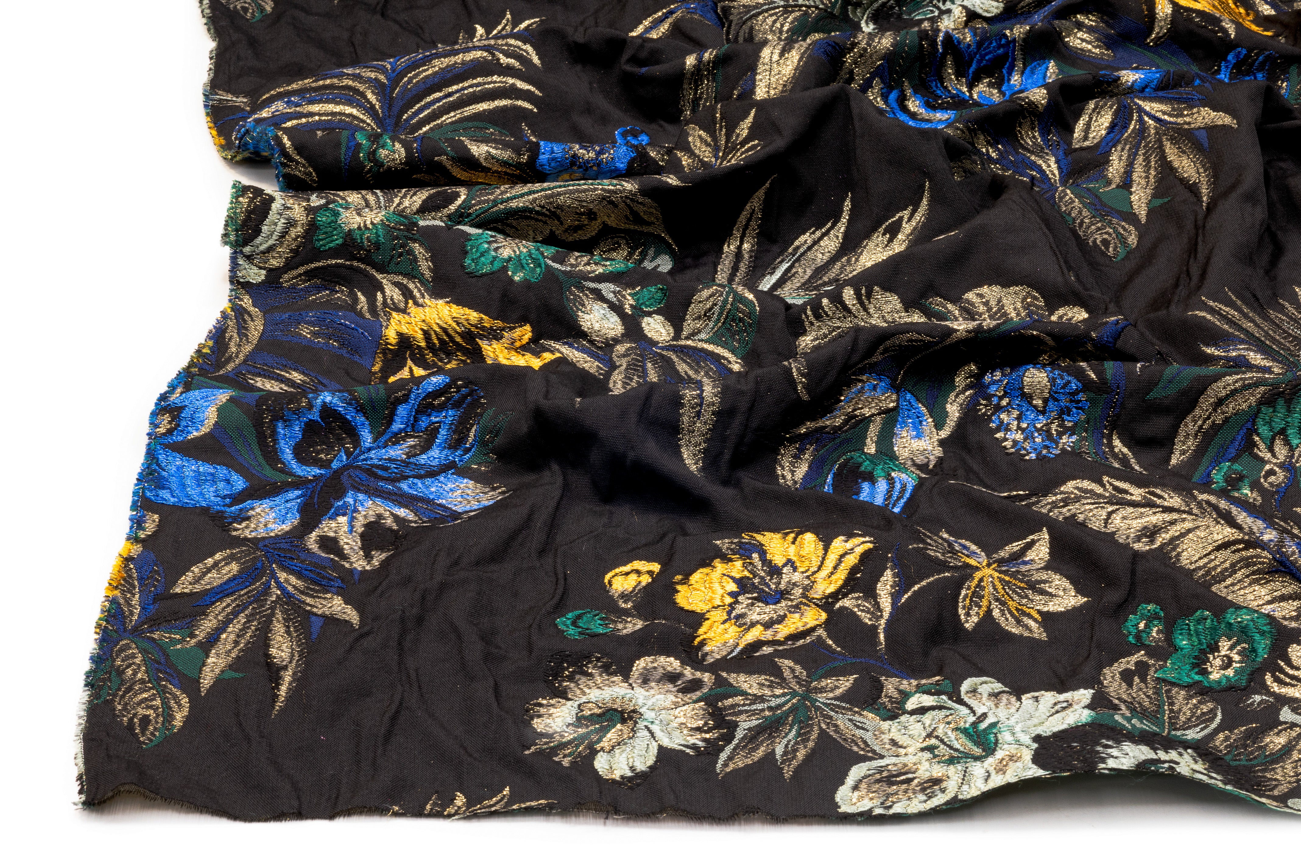 Floral Metallic Italian Brocade - Black / Blue / Gold