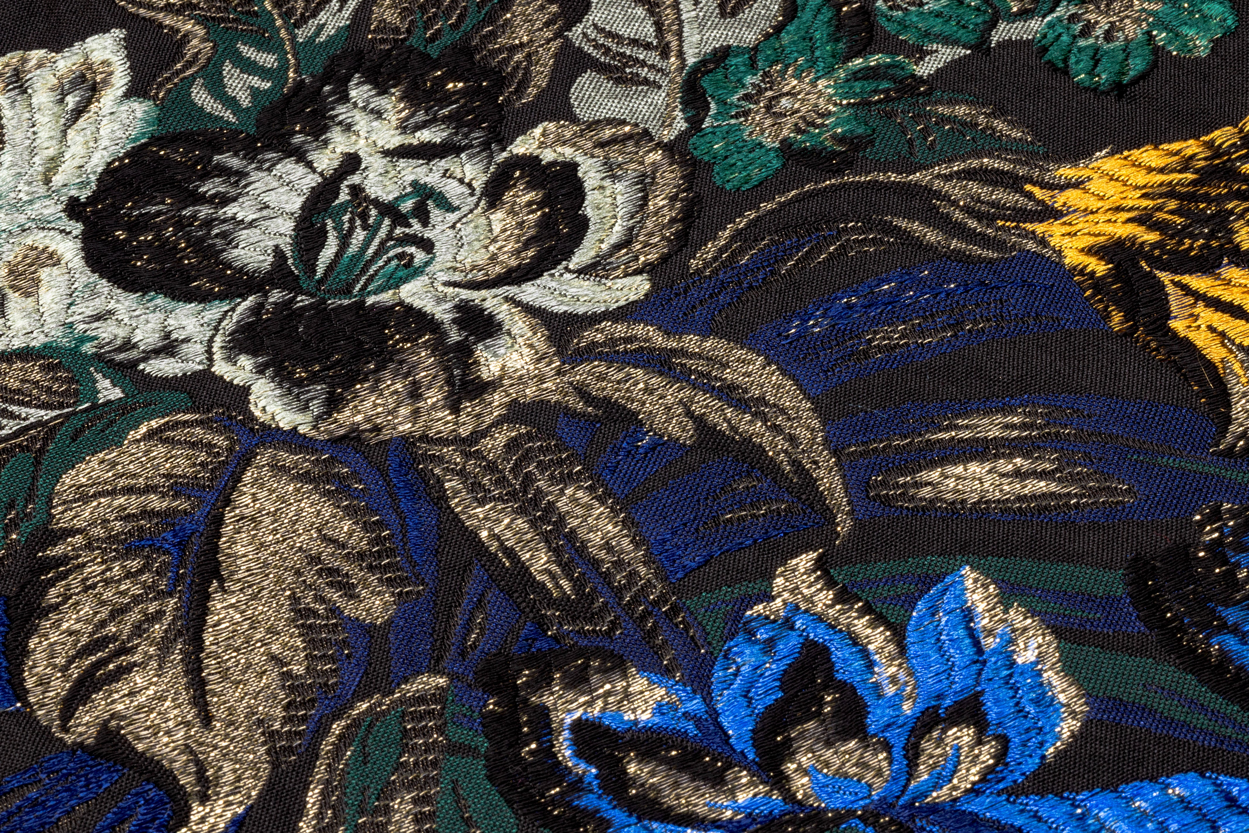 Floral Metallic Italian Brocade - Black / Blue / Gold