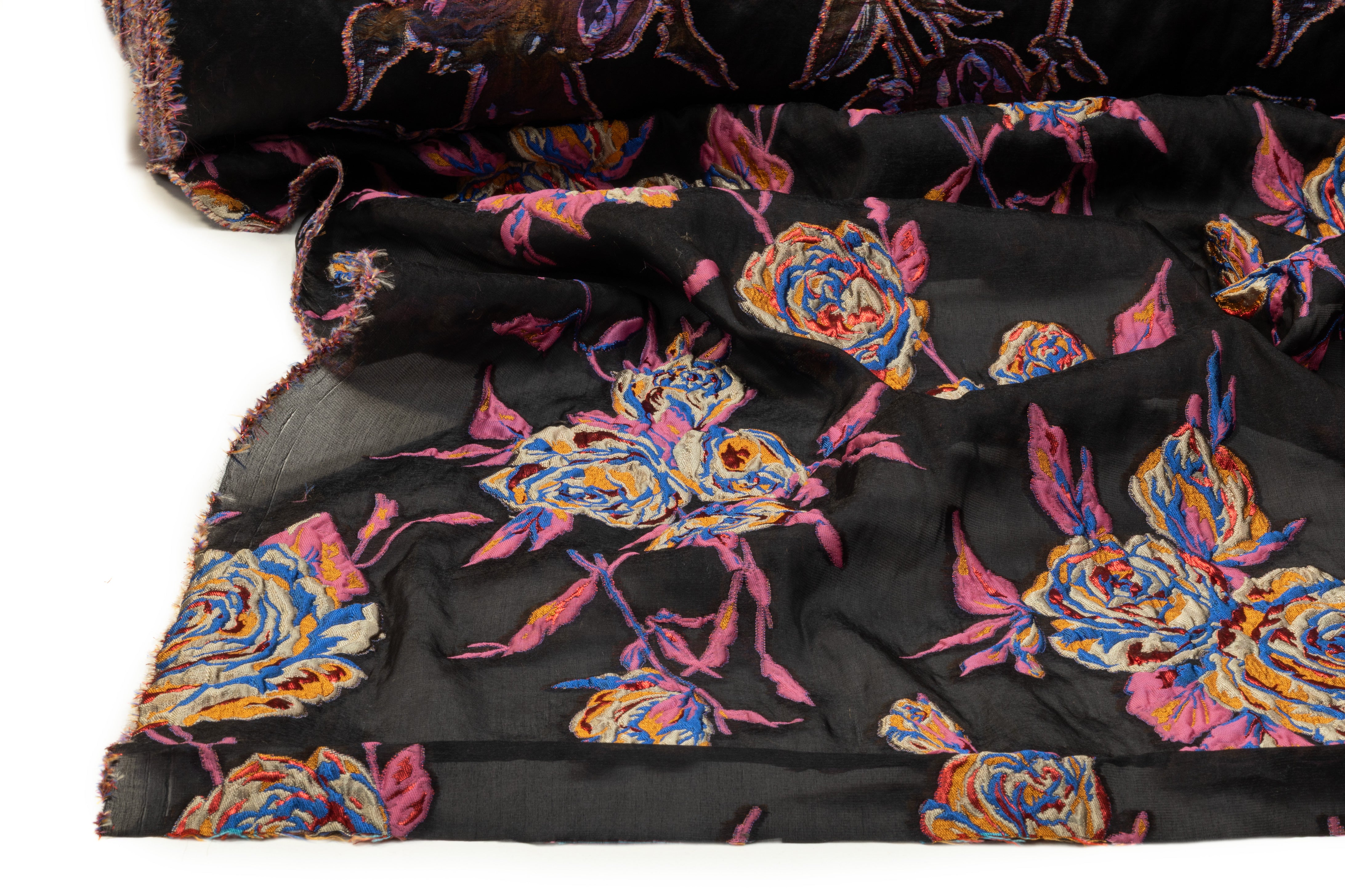 Floral Italian Silk Blend Organza Fil Coupé - Pink / Blue / Copper / Red