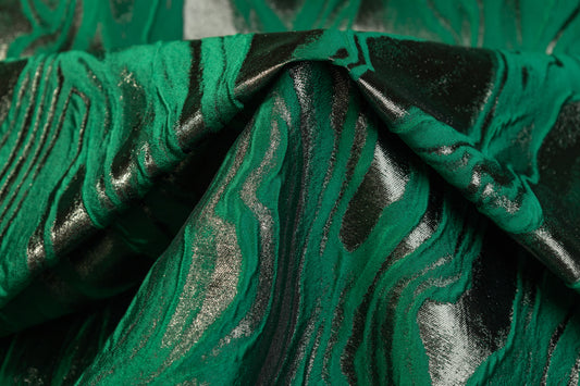 Abstract Metallic Italian Cloqué Brocade - Green