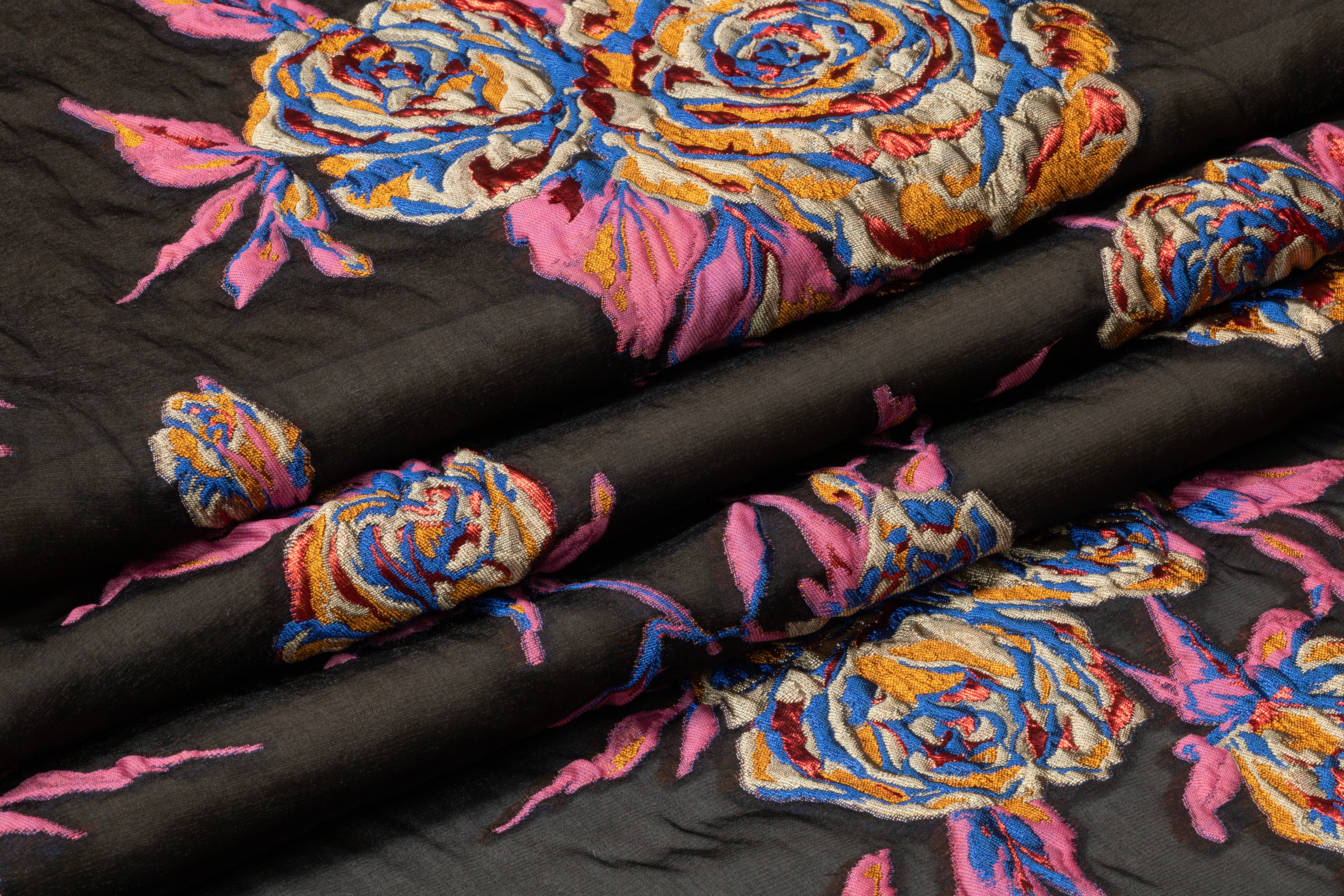 Floral Italian Silk Blend Organza Fil Coupé - Pink / Blue / Copper / Red