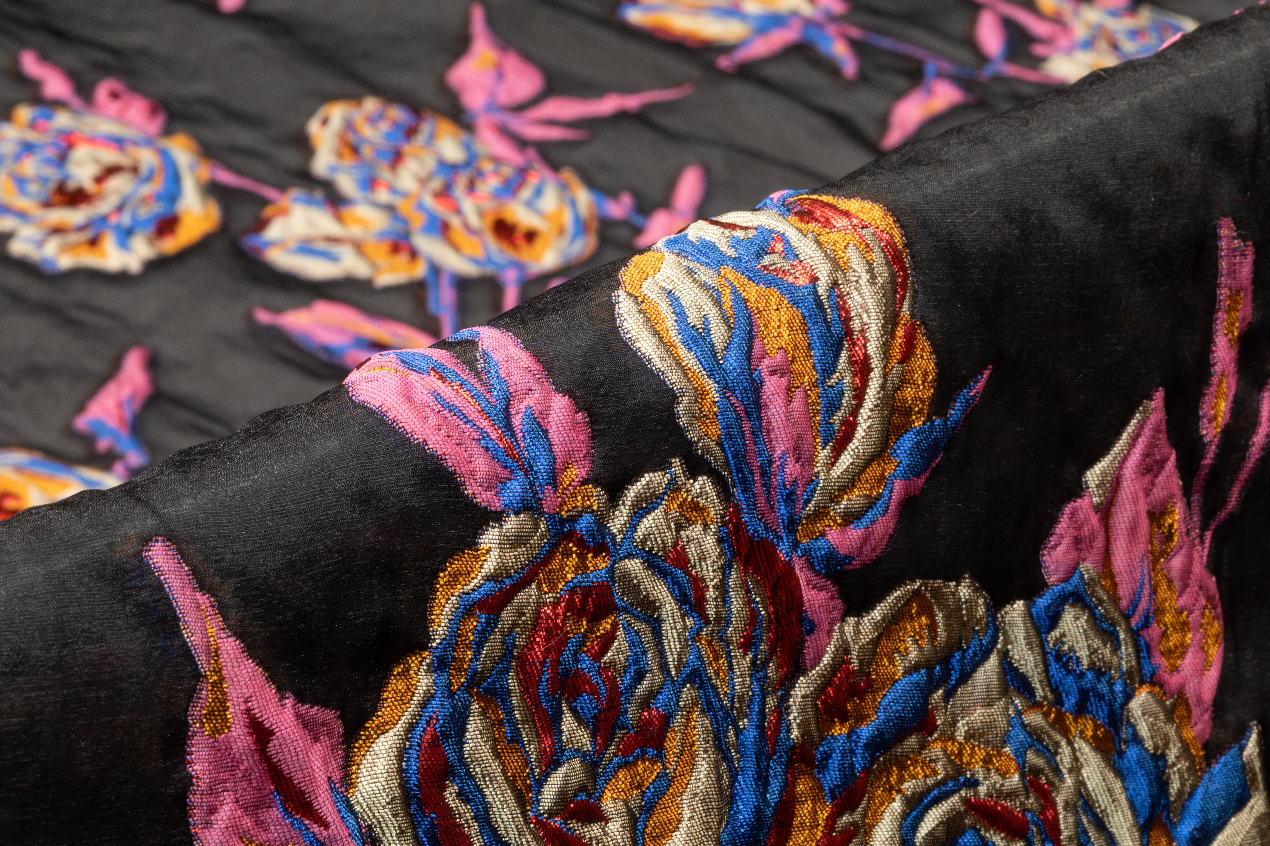 Floral Italian Silk Blend Organza Fil Coupé - Pink / Blue / Copper / Red