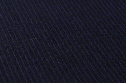 Striped Italian Wool Flannel Suiting - Navy Blue