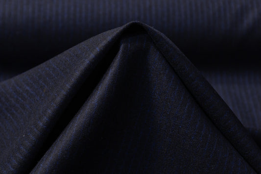 Striped Italian Wool Flannel Suiting - Navy Blue