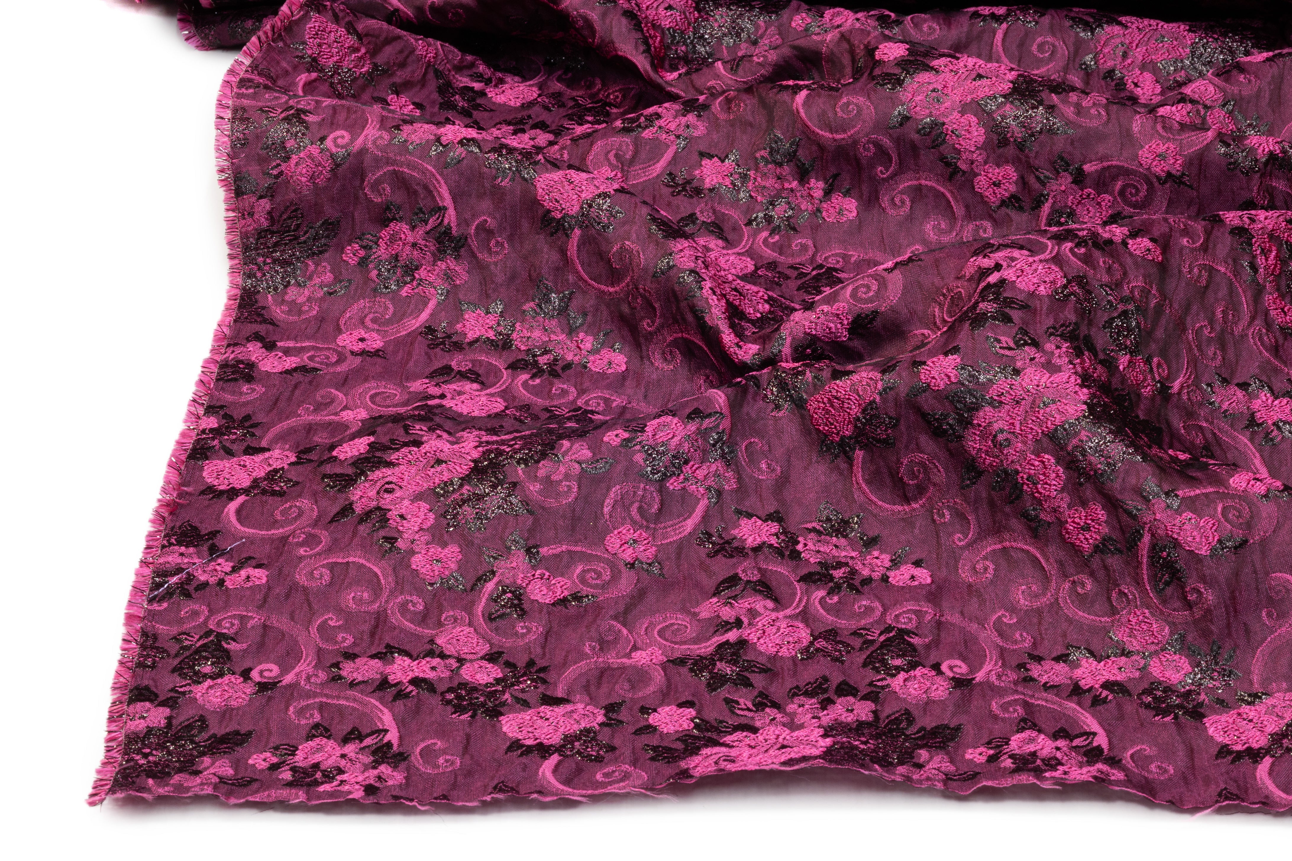 Floral Metallic Italian Silk Blend Brocade - Fuchsia