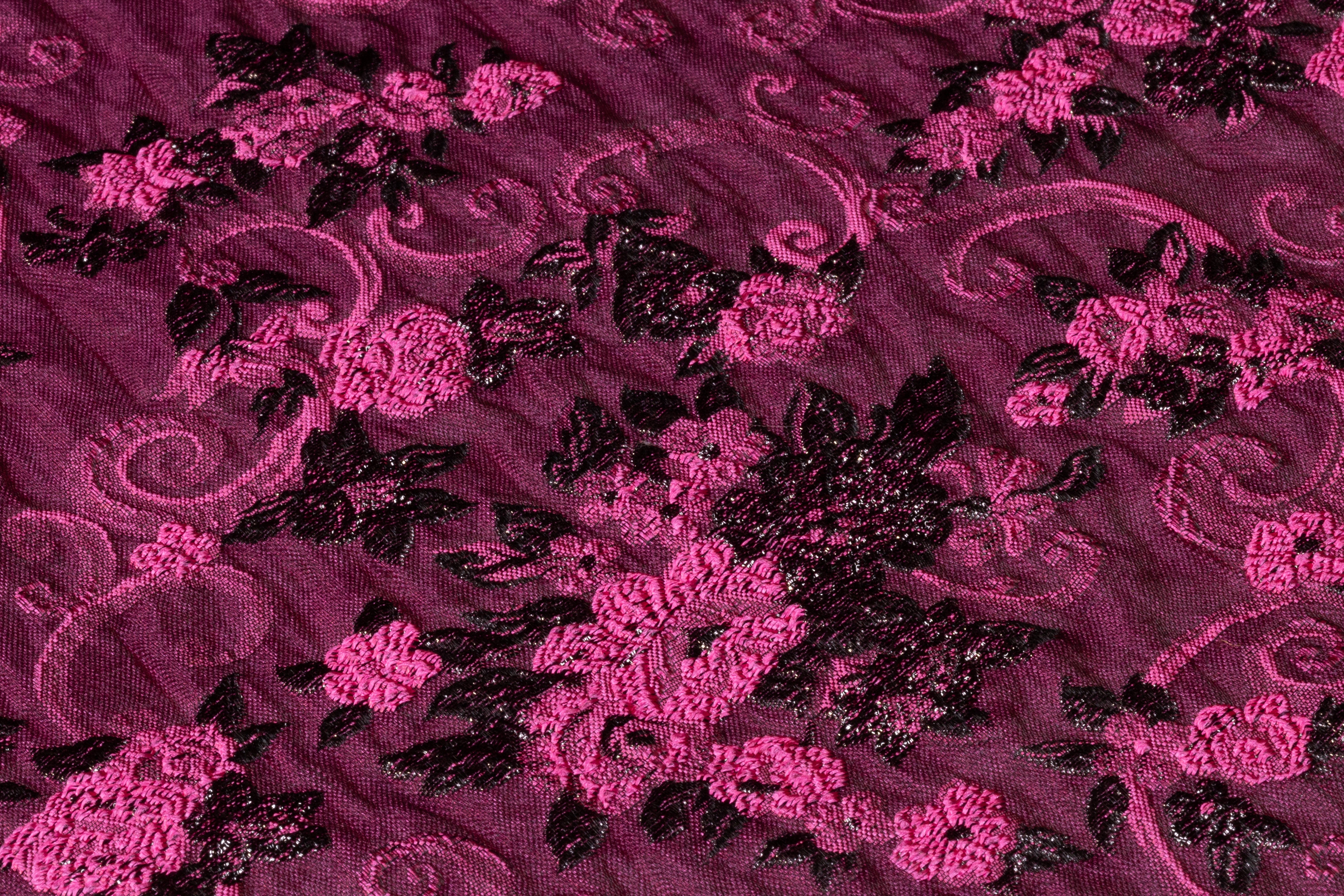 Floral Metallic Italian Silk Blend Brocade - Fuchsia