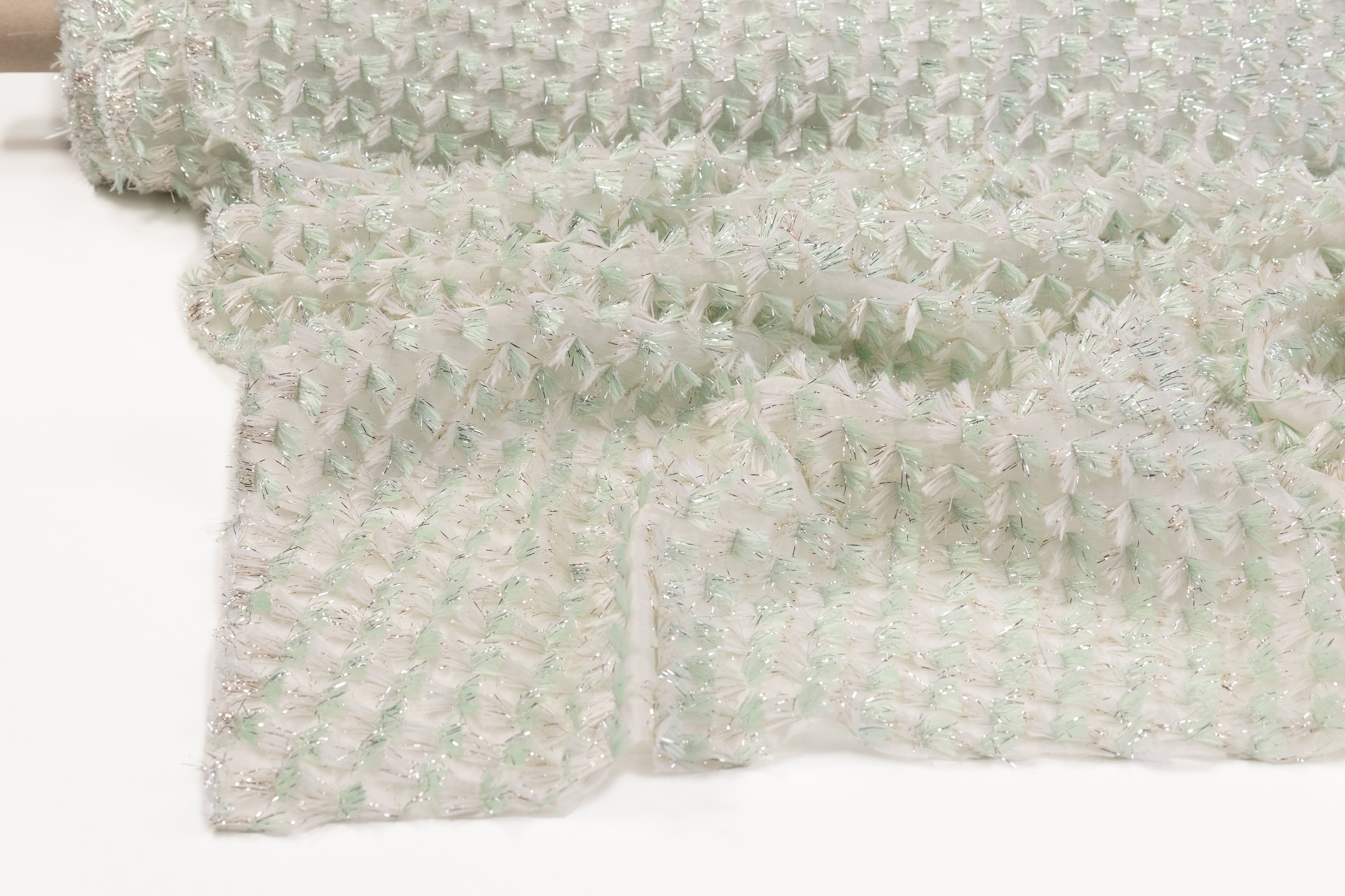 Fringed Italian Silk Blend Gazar - Mint Green