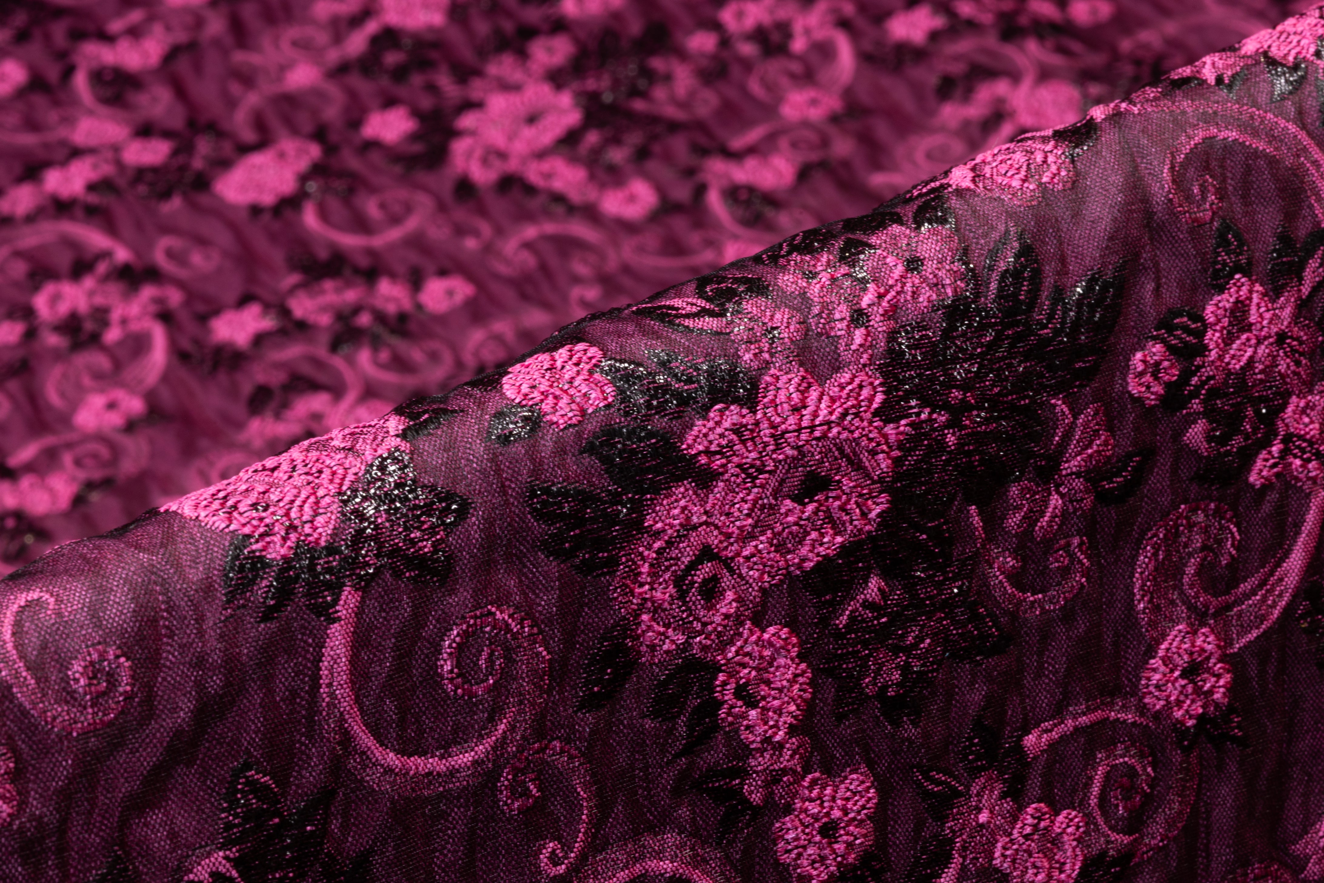 Floral Metallic Italian Silk Blend Brocade - Fuchsia