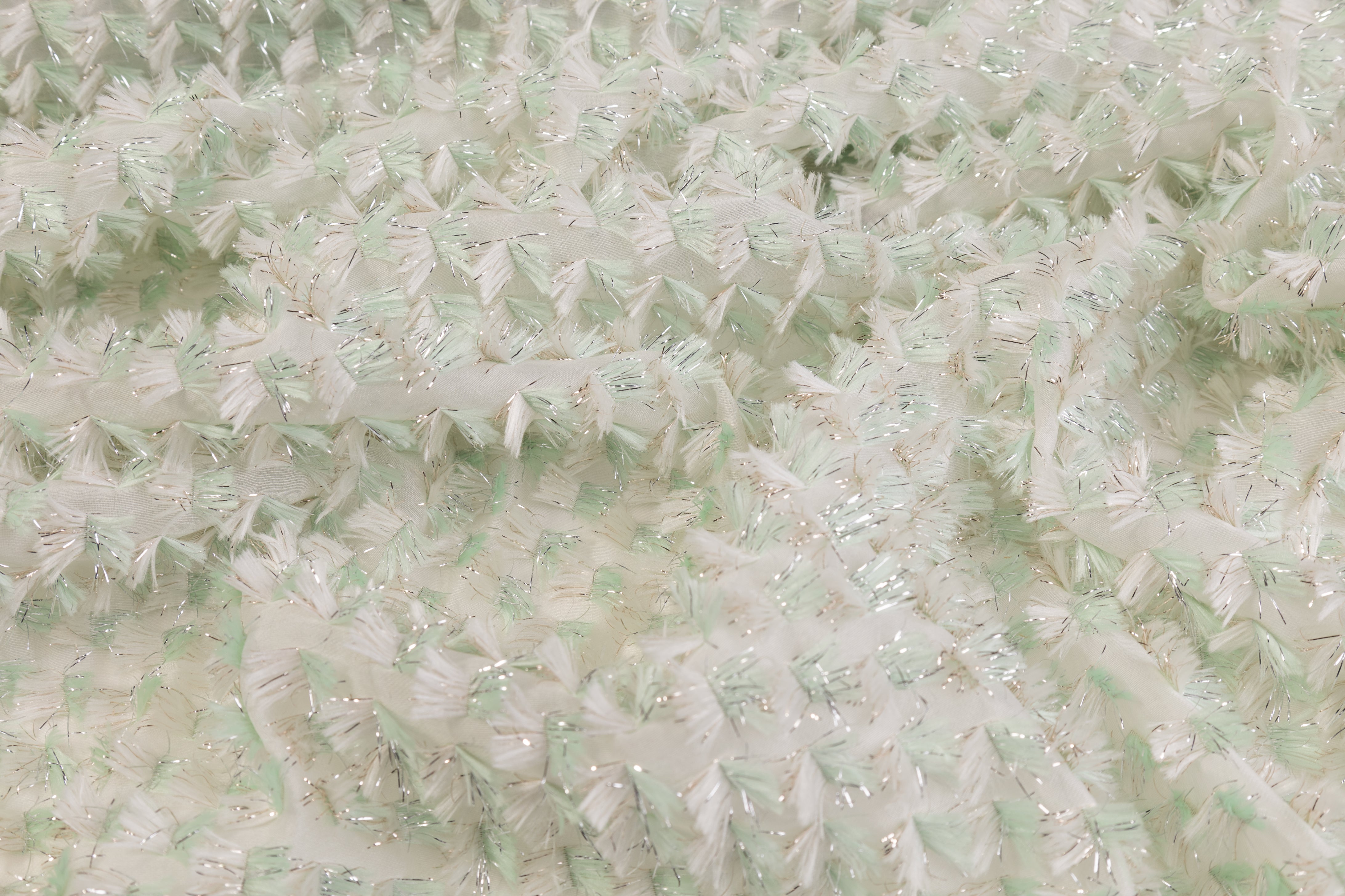 Fringed Italian Silk Blend Gazar - Mint Green