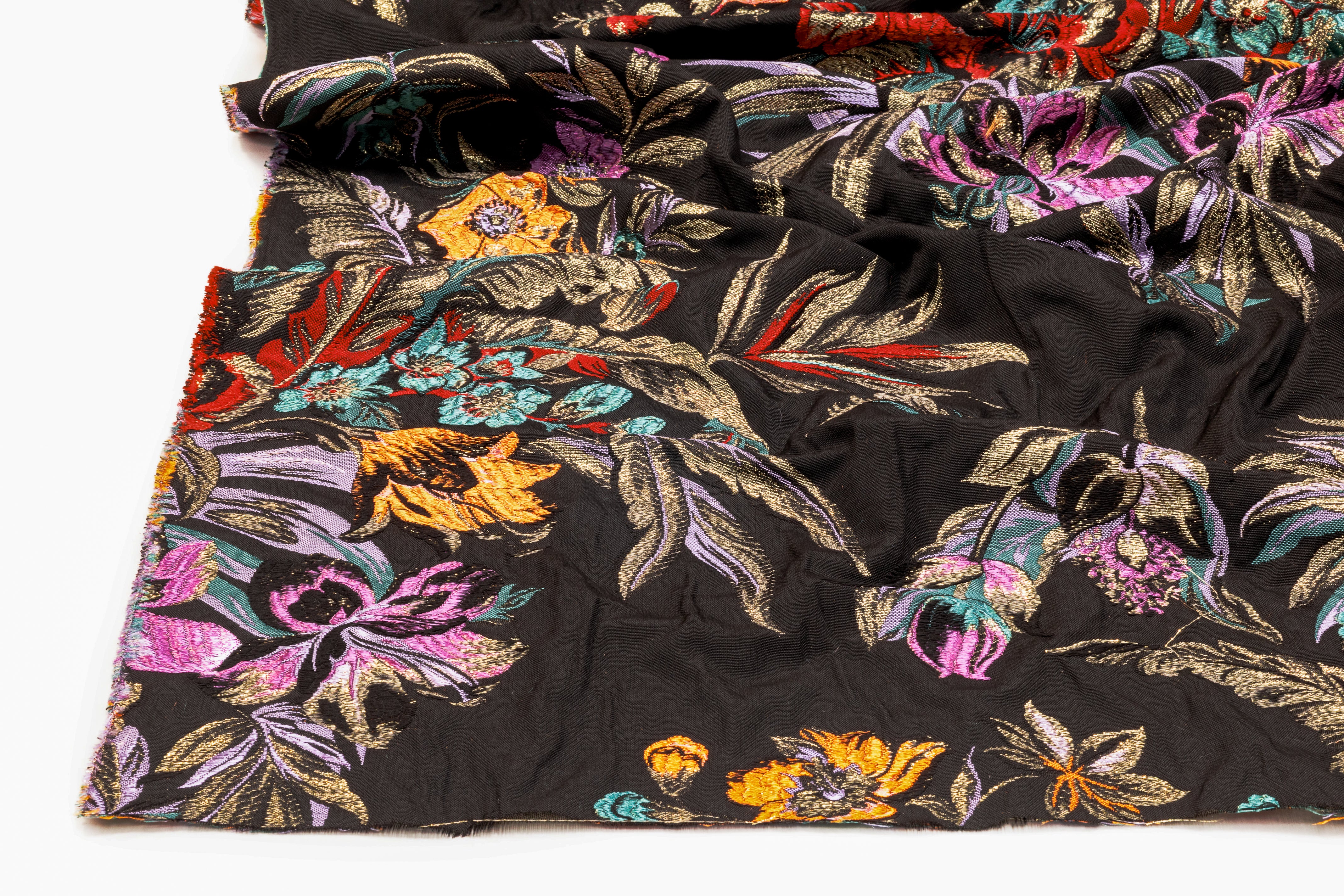 Floral Metallic Italian Brocade - Black / Red / Gold