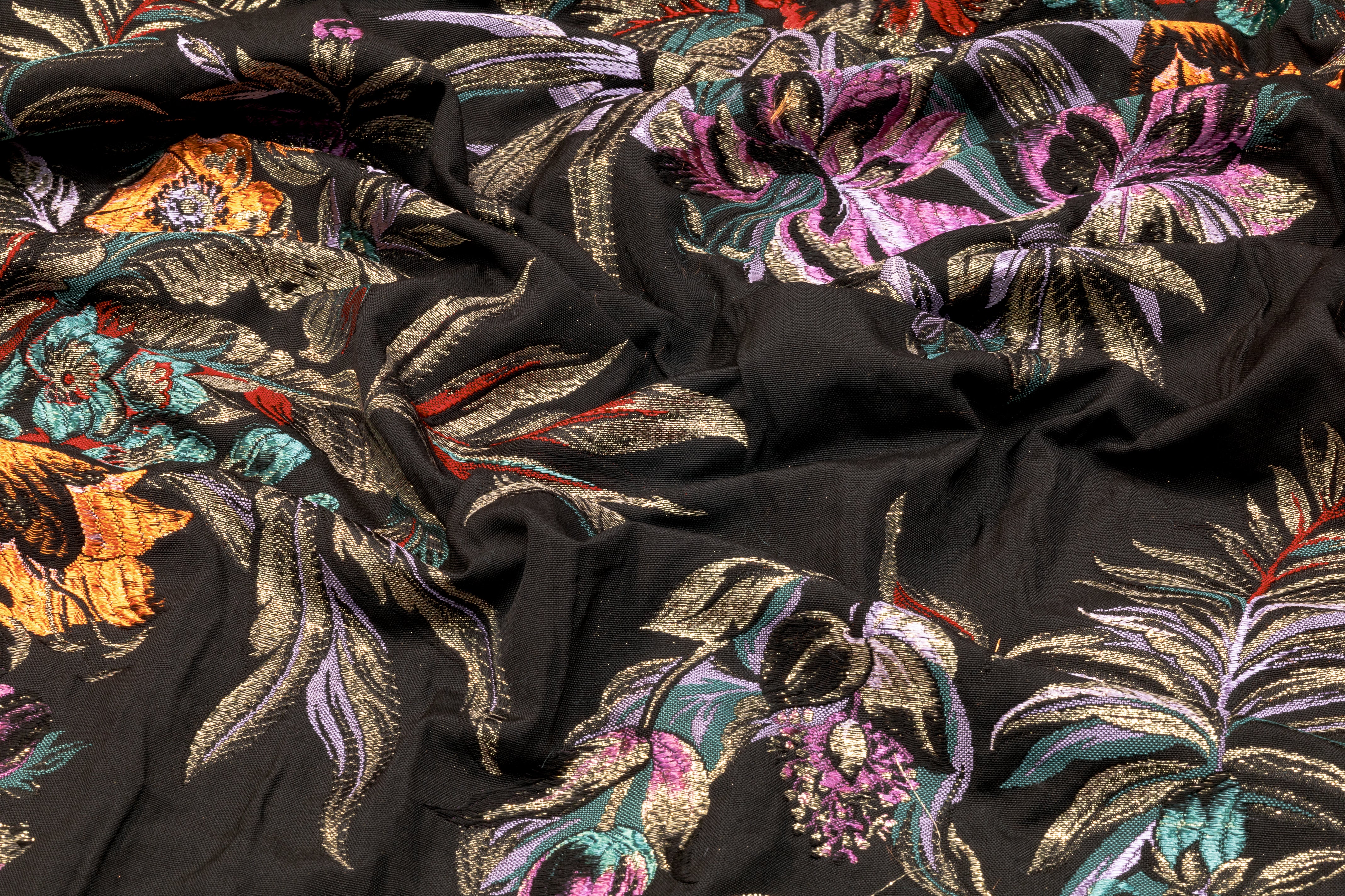 Floral Metallic Italian Brocade - Black / Red / Gold