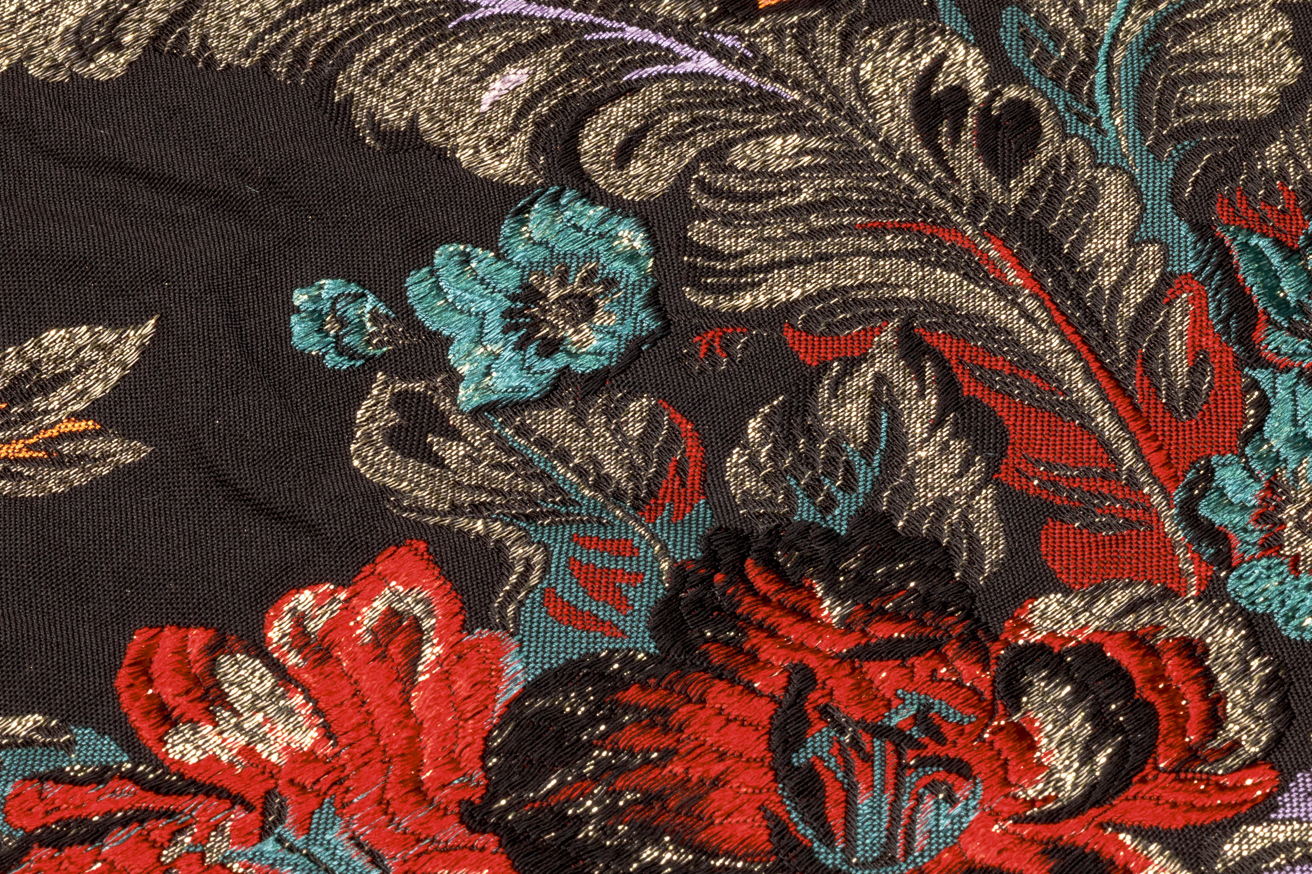Floral Metallic Italian Brocade - Black / Red / Gold