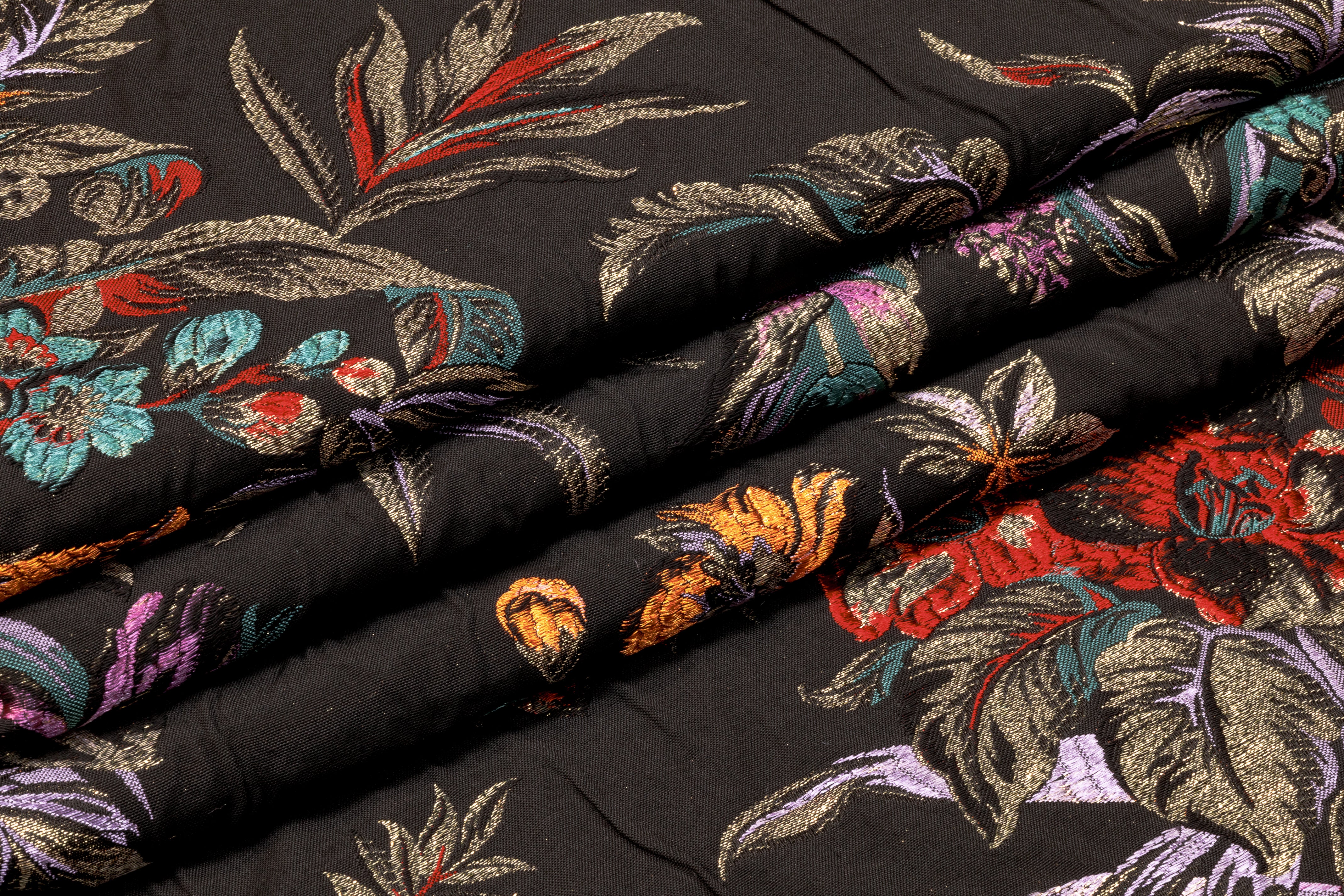 Floral Metallic Italian Brocade - Black / Red / Gold