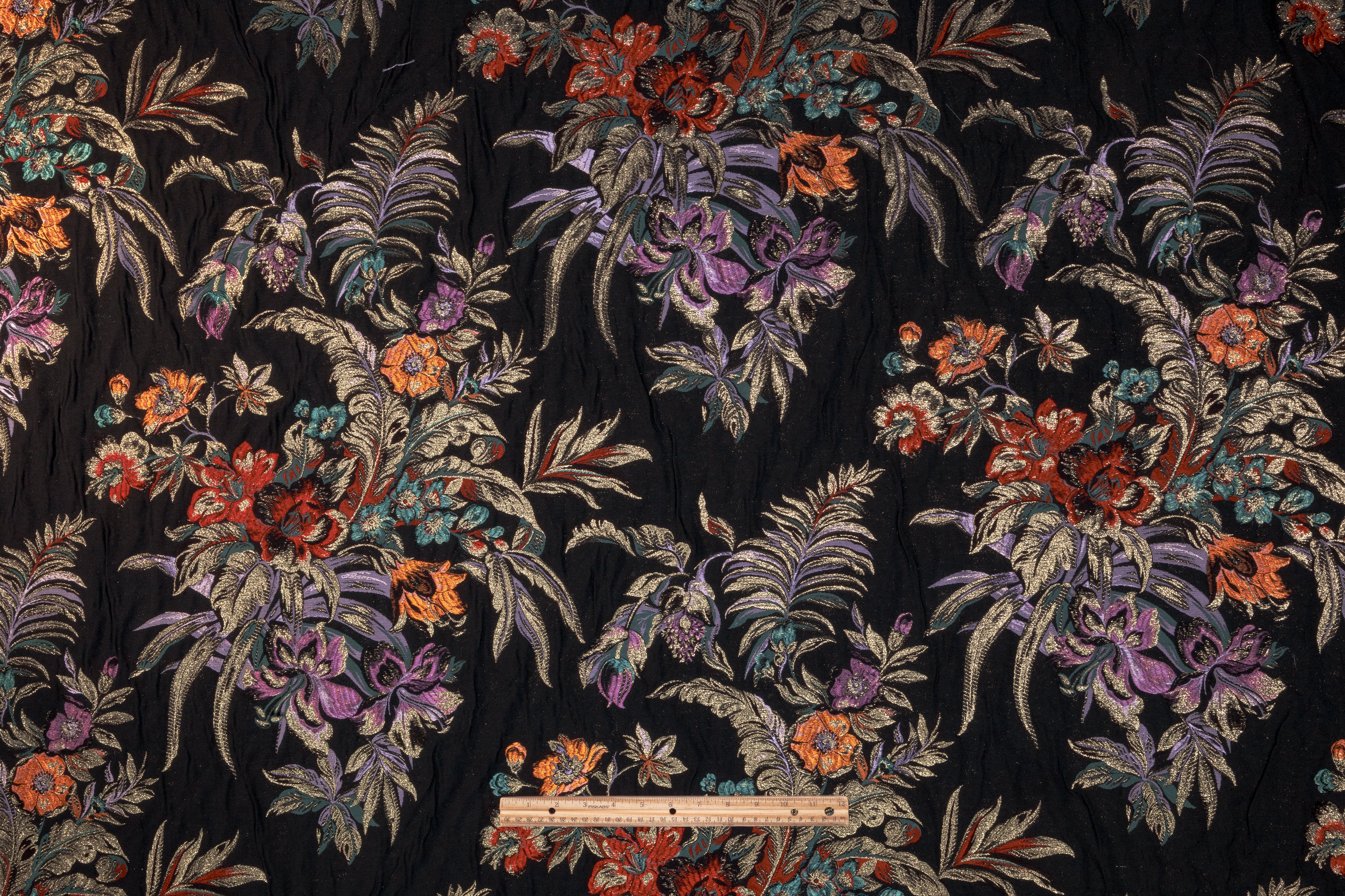 Floral Metallic Italian Brocade - Black / Red / Gold