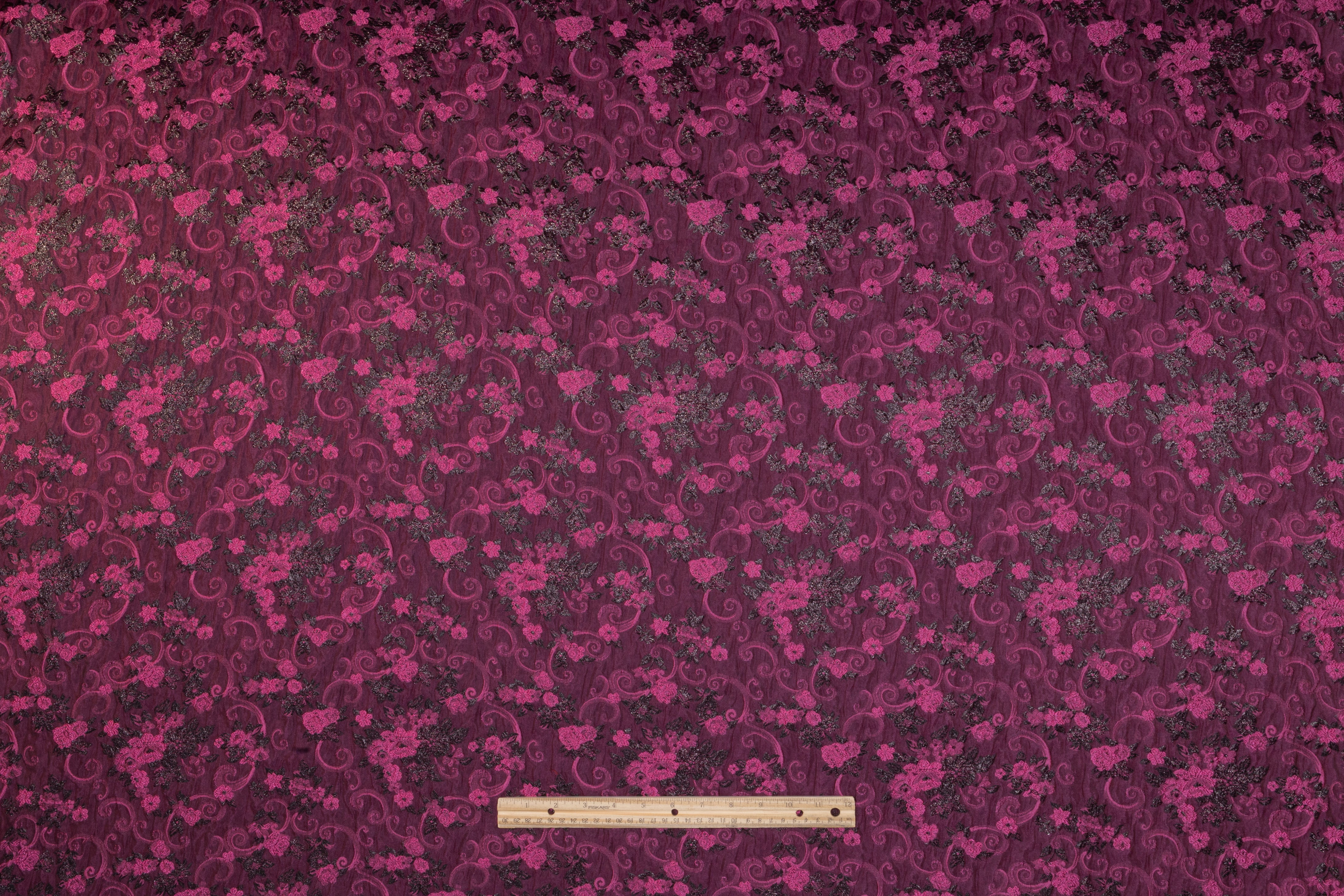 Floral Metallic Italian Silk Blend Brocade - Fuchsia