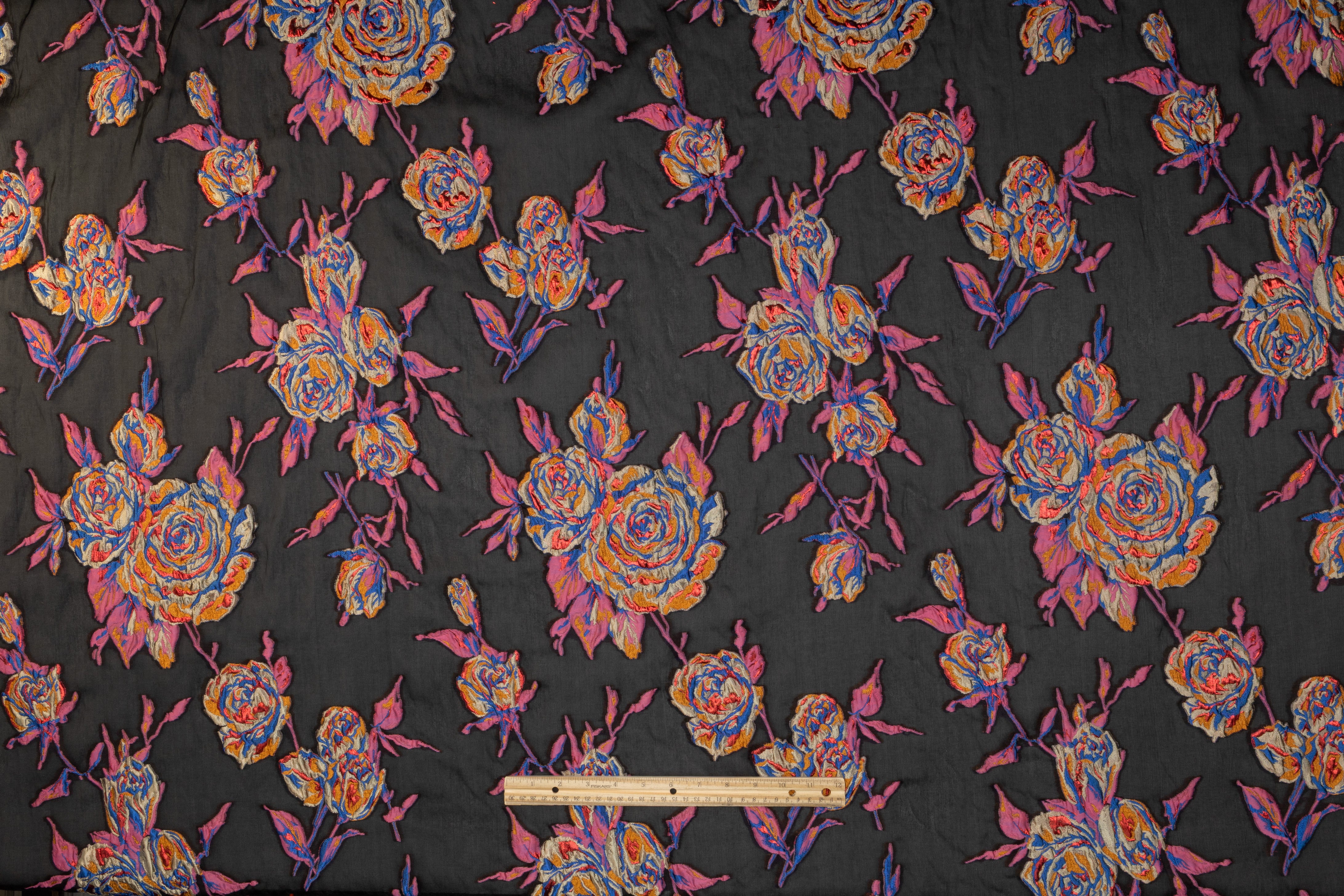 Floral Italian Silk Blend Organza Fil Coupé - Pink / Blue / Copper / Red