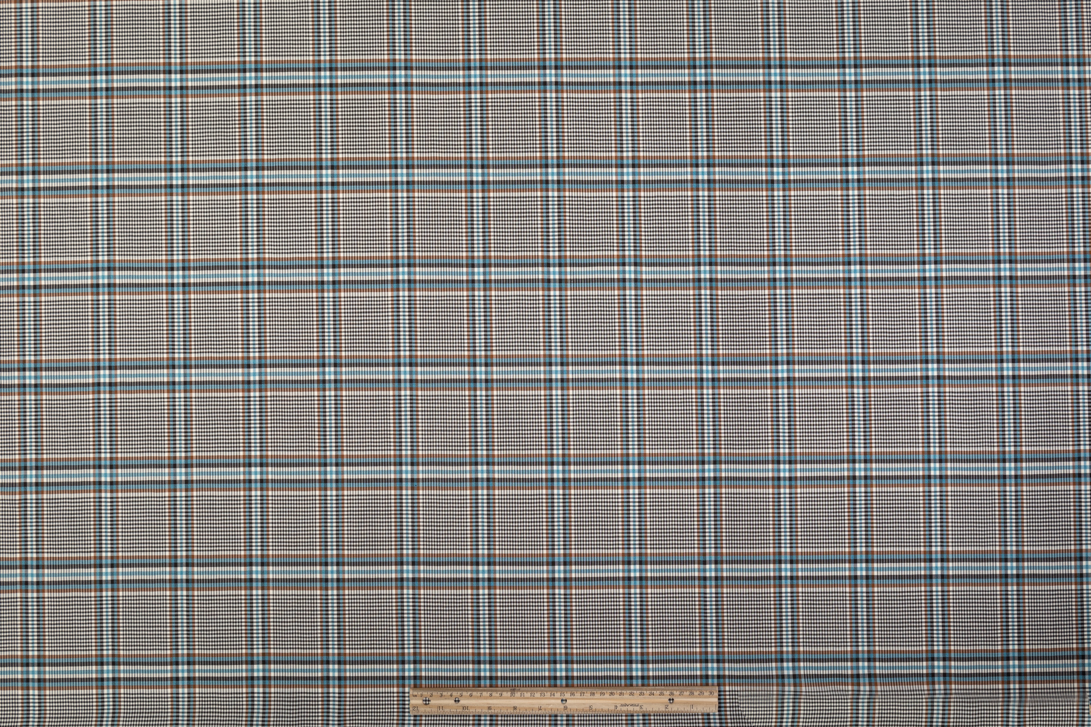 Checked Italian Wool Suiting - Turquoise / Brown