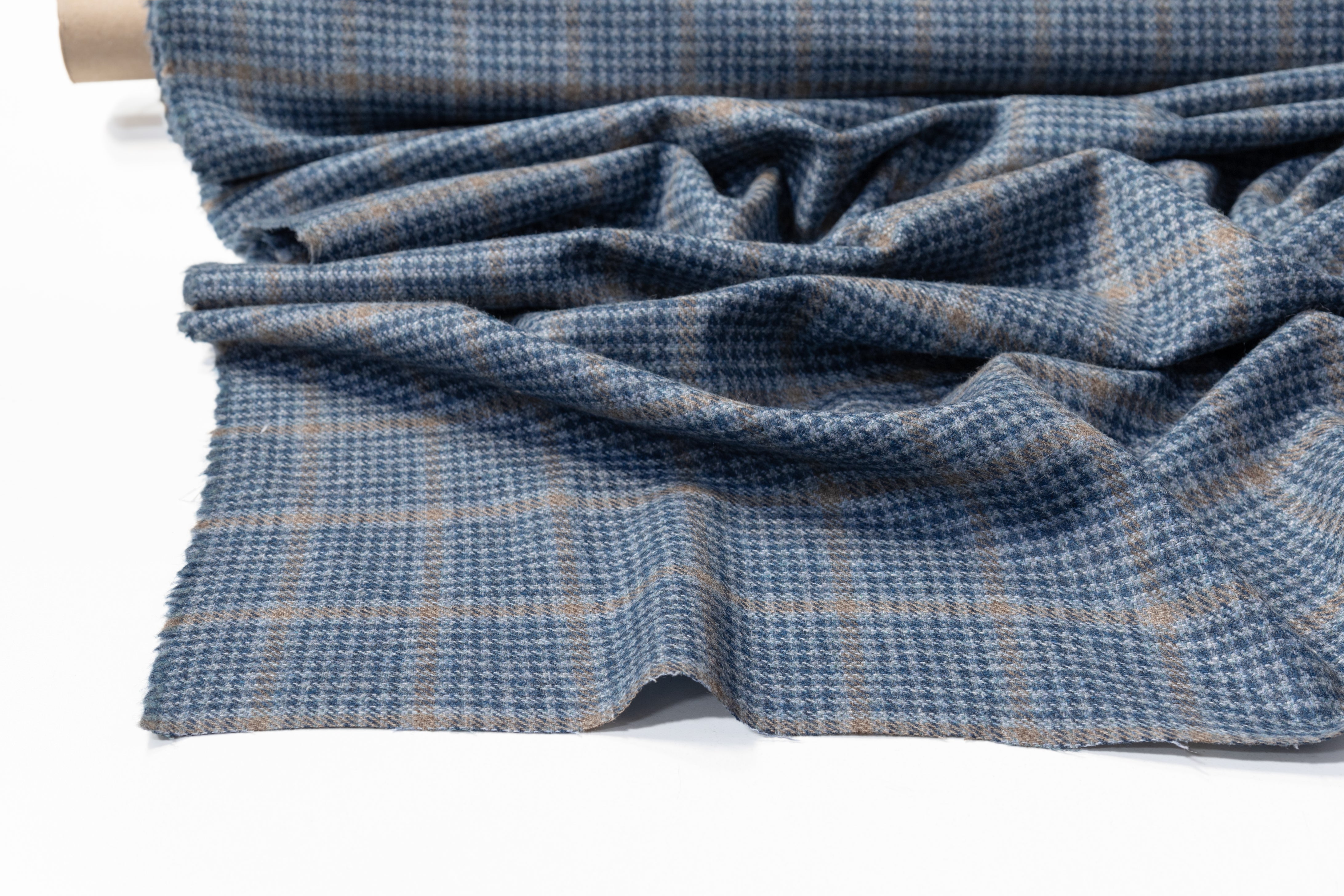Checked Italian Wool Suiting - Blue / Tan