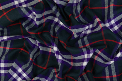 Plaid Italian Fused Wool Coating -  Green / Purple / Red
