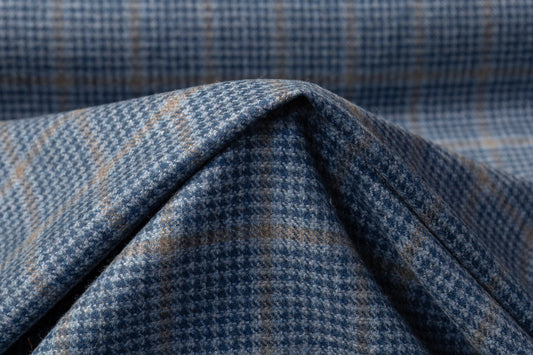 Checked Italian Wool Suiting - Blue / Tan