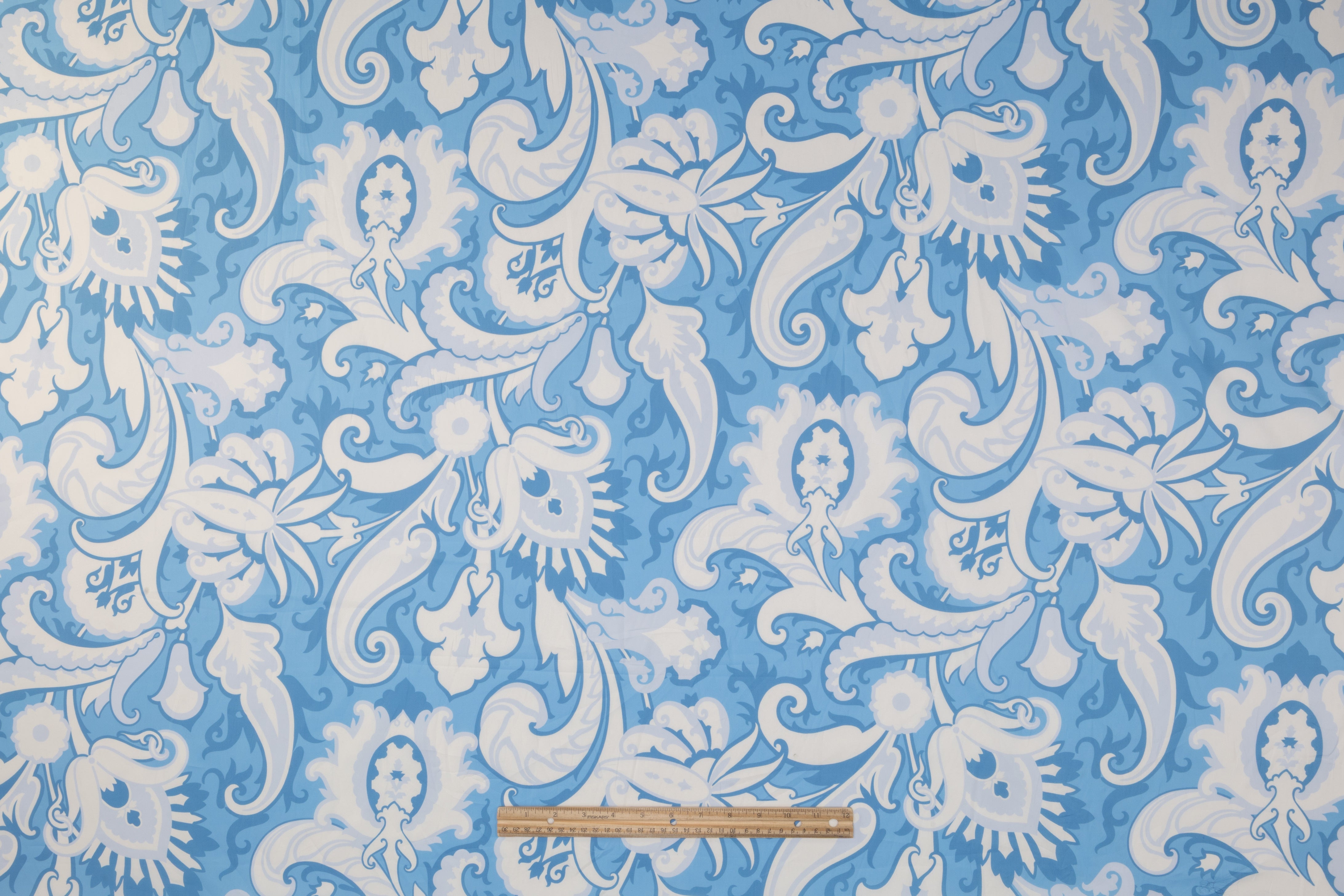 Paisley Floral Italian Cotton - Blue / White
