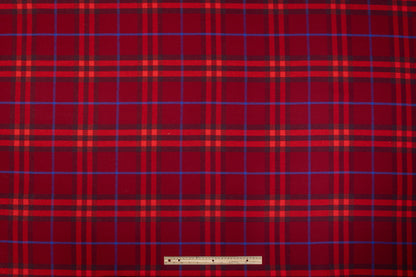 Plaid Italian Fused Wool Coating - Red