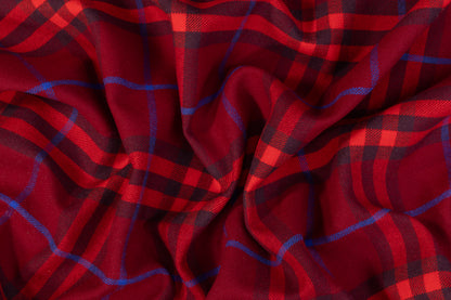 Plaid Italian Fused Wool Coating - Red