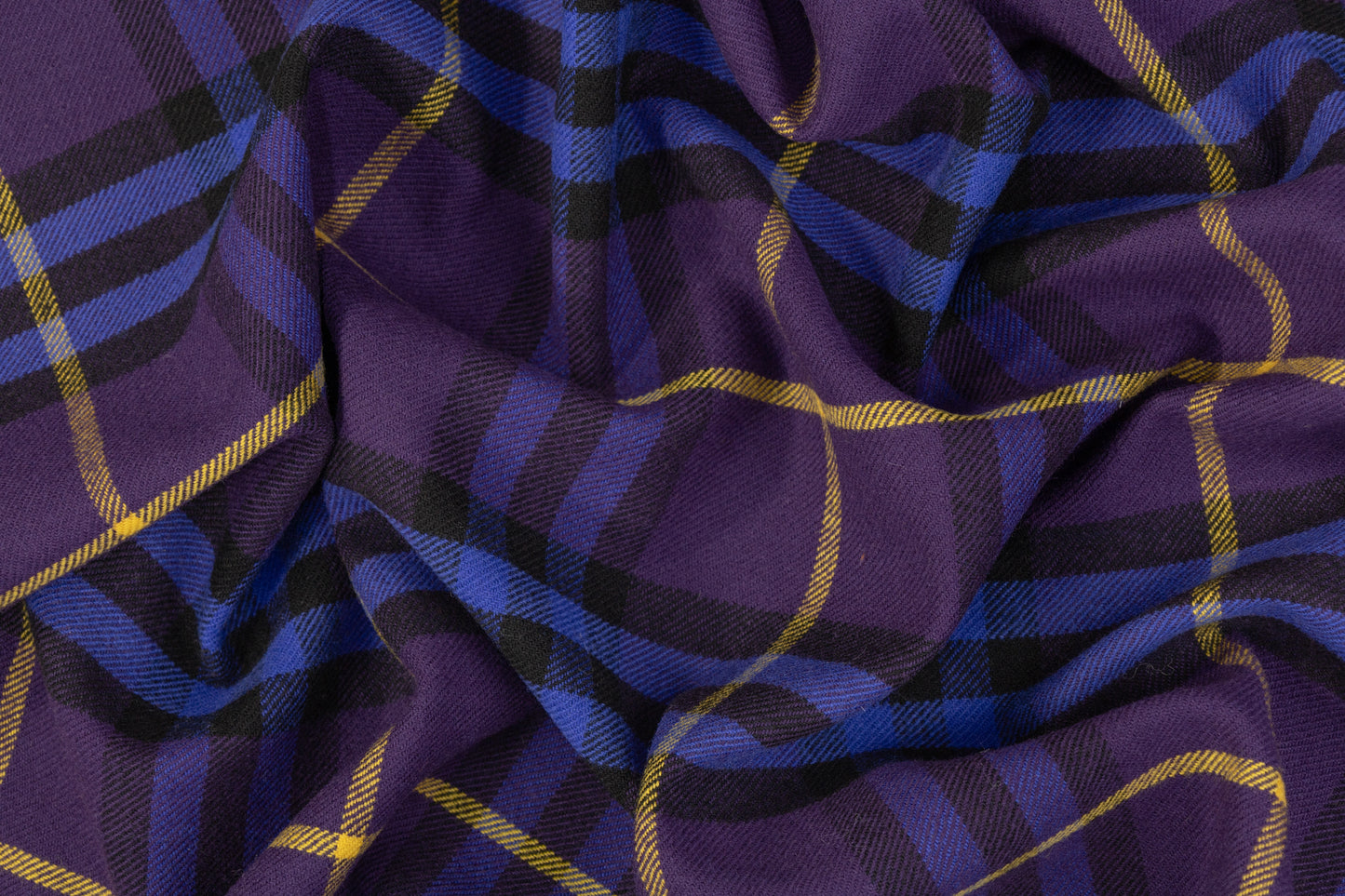Plaid Italian Fused Wool Coating - Purple / Yellow / Blue