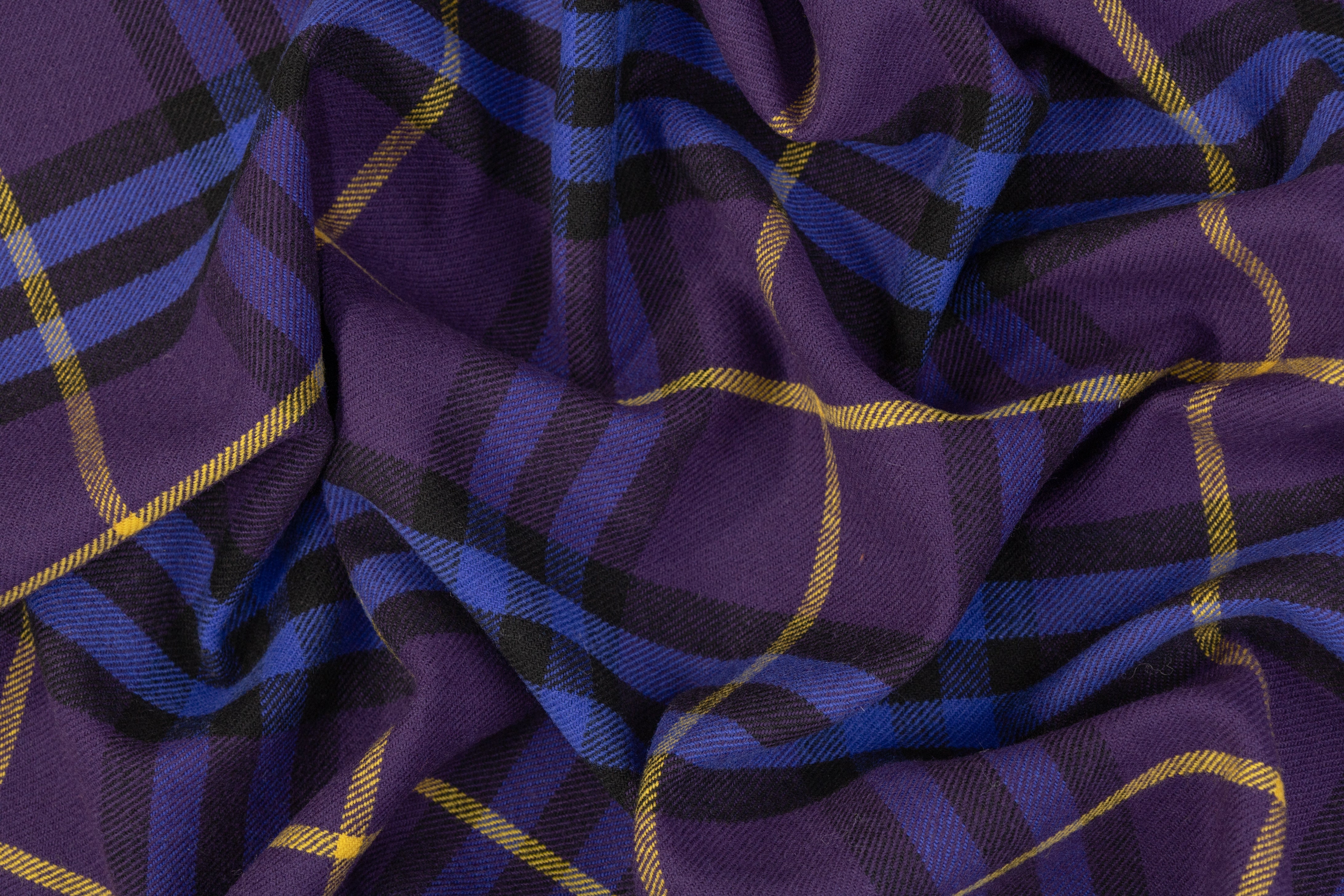 Plaid Italian Fused Wool Coating - Purple / Yellow / Blue