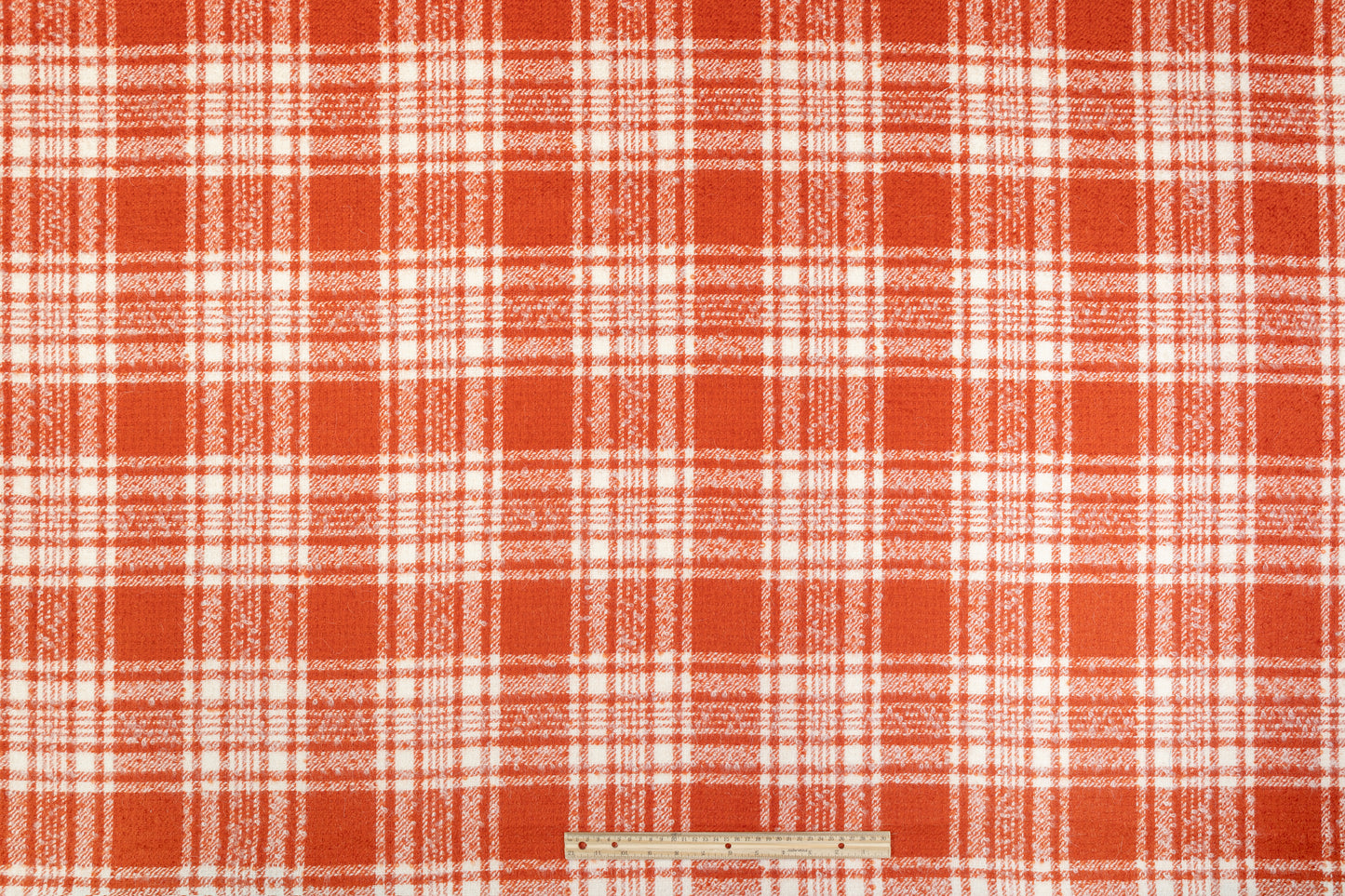 Plaid Italian Wool Tweed Boucle - Orange / White