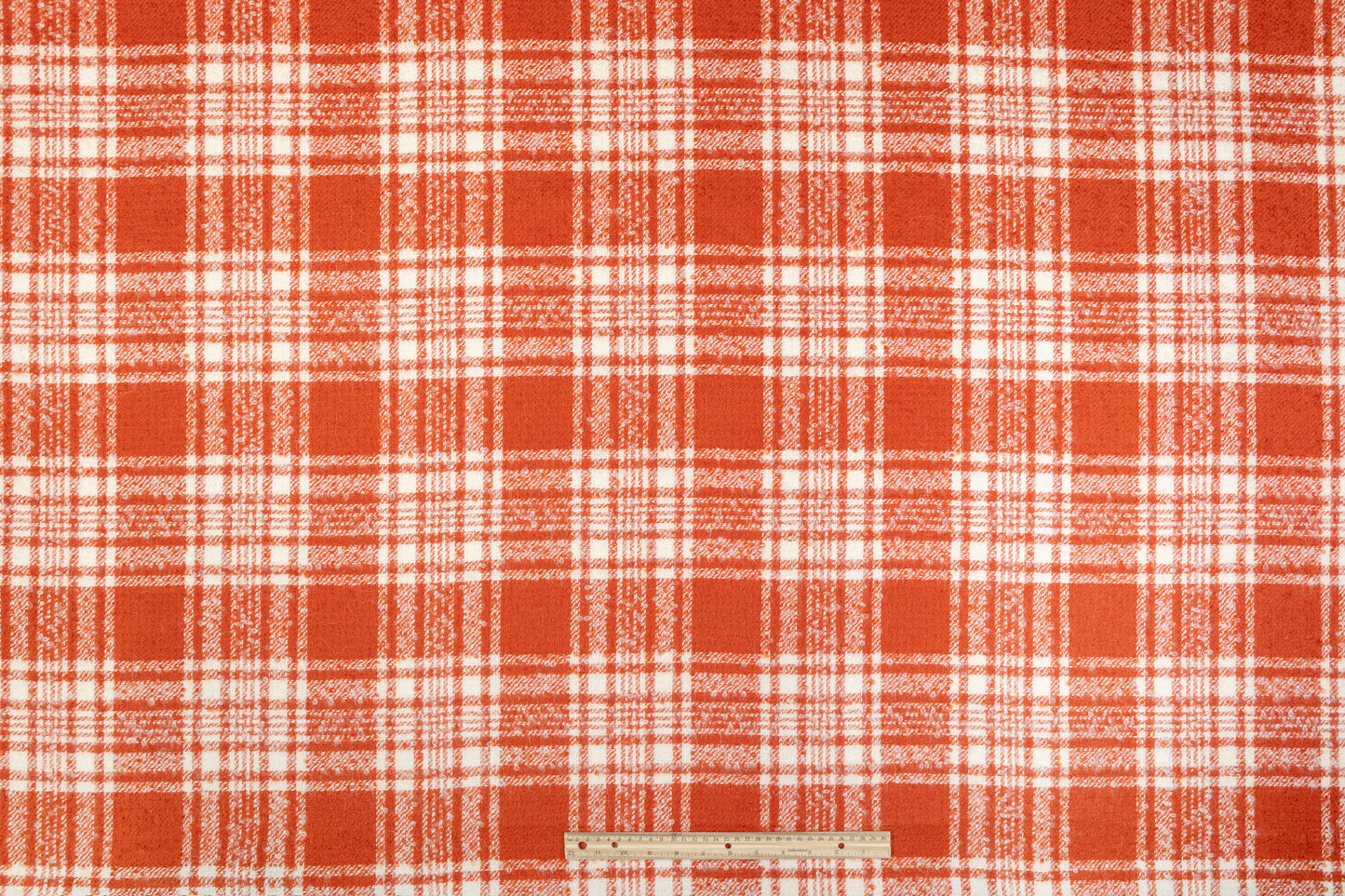 Plaid Italian Wool Tweed Boucle - Orange / White