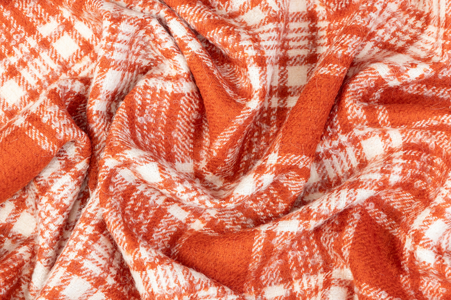 Plaid Italian Wool Tweed Boucle - Orange / White