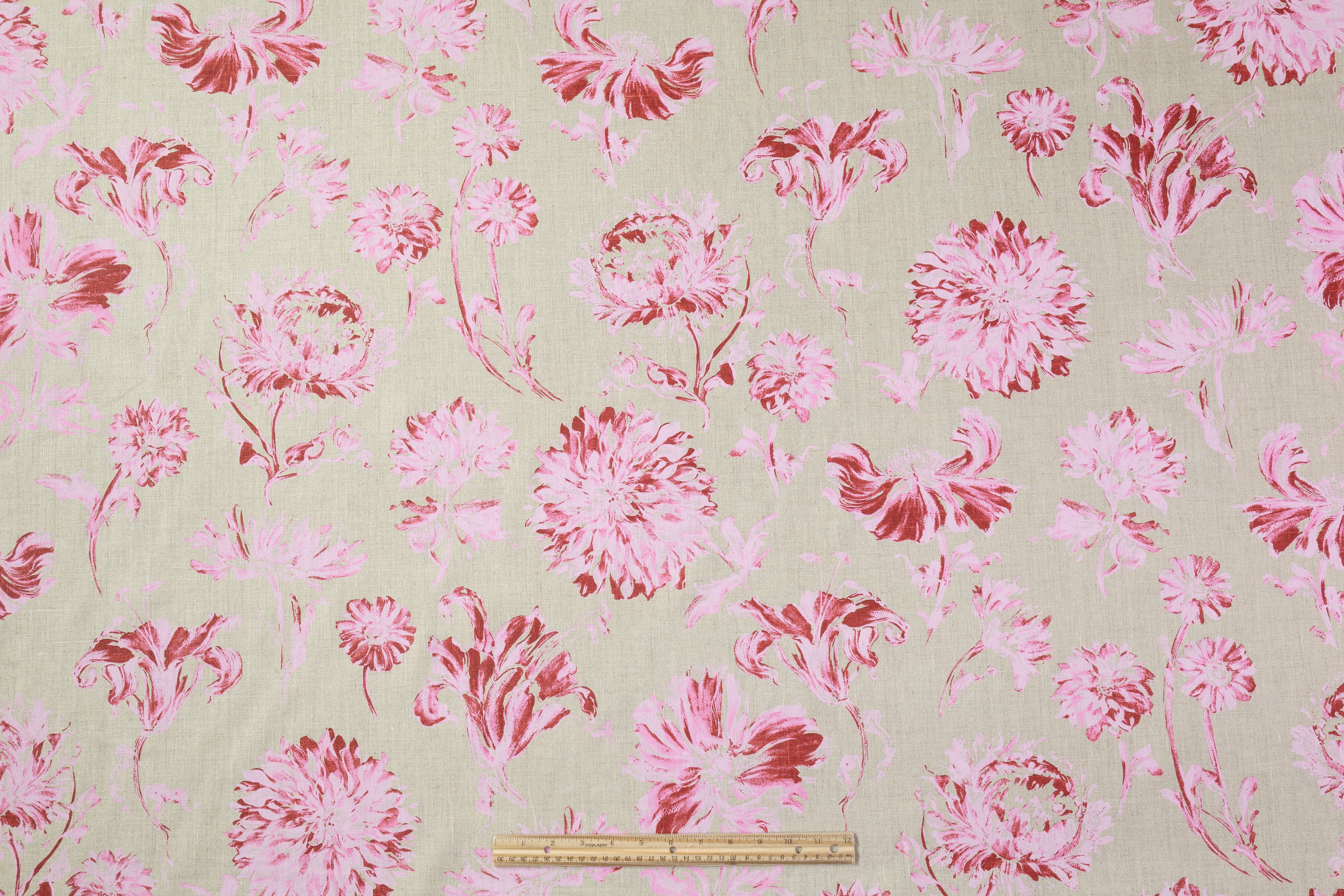 Floral Italian Linen - Taupe / Pink