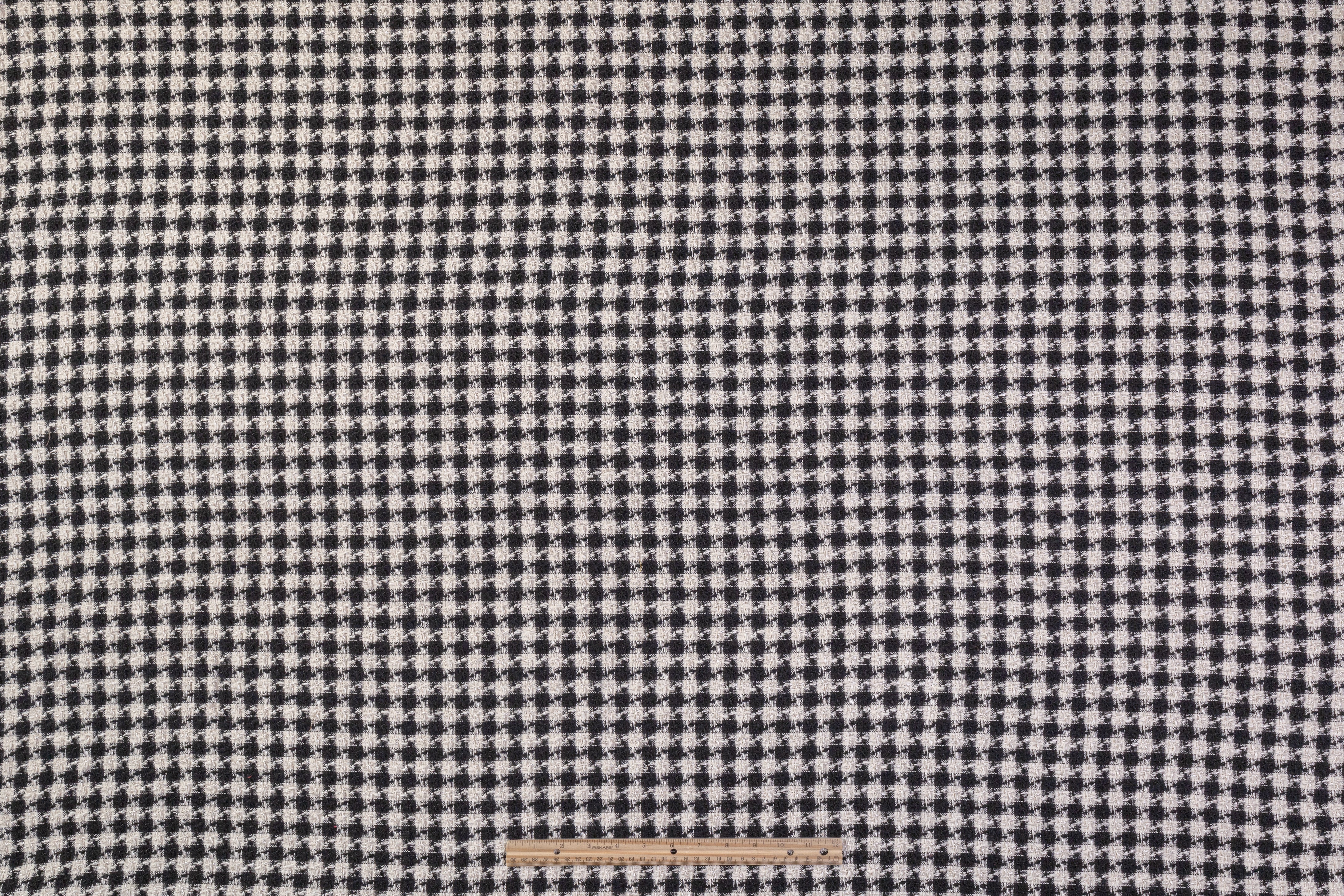 Houndstooth Italian Cotton Blend Tweed - Black / Off White