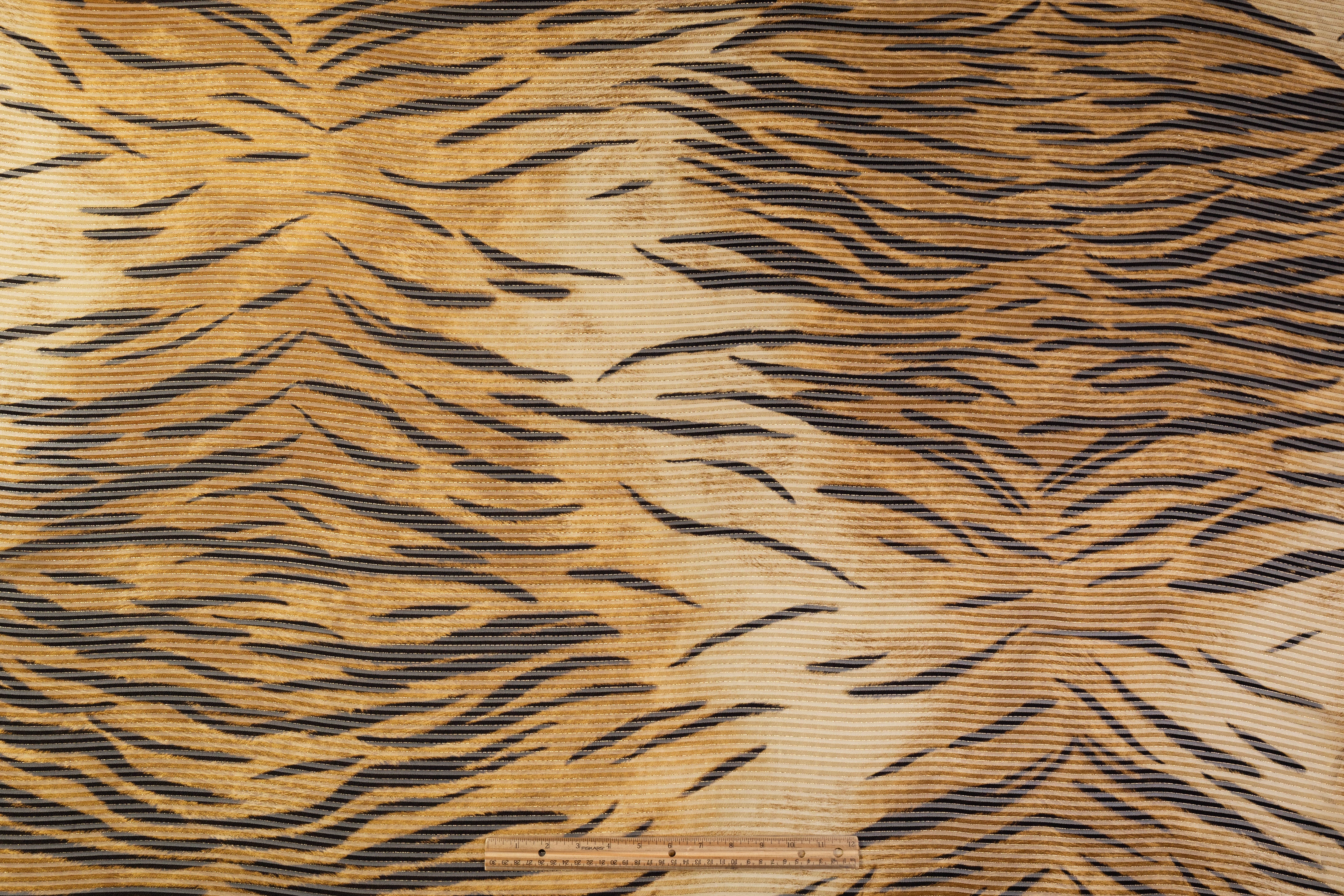 Tiger Print Italian Metallic Silk Chiffon Burnout - Gold