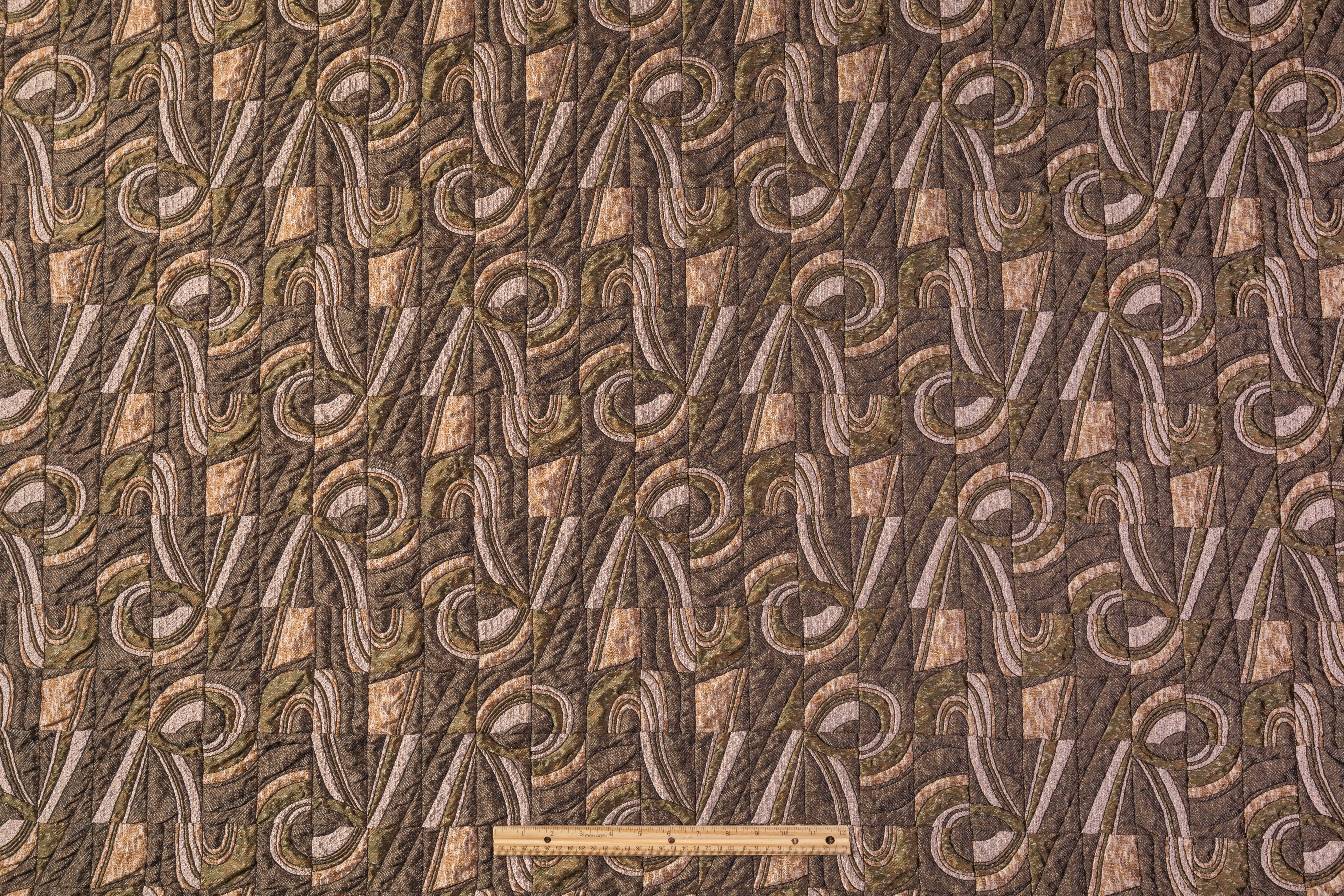 Abstract Geometric Italian Matelassé Brocade - Brown / Green