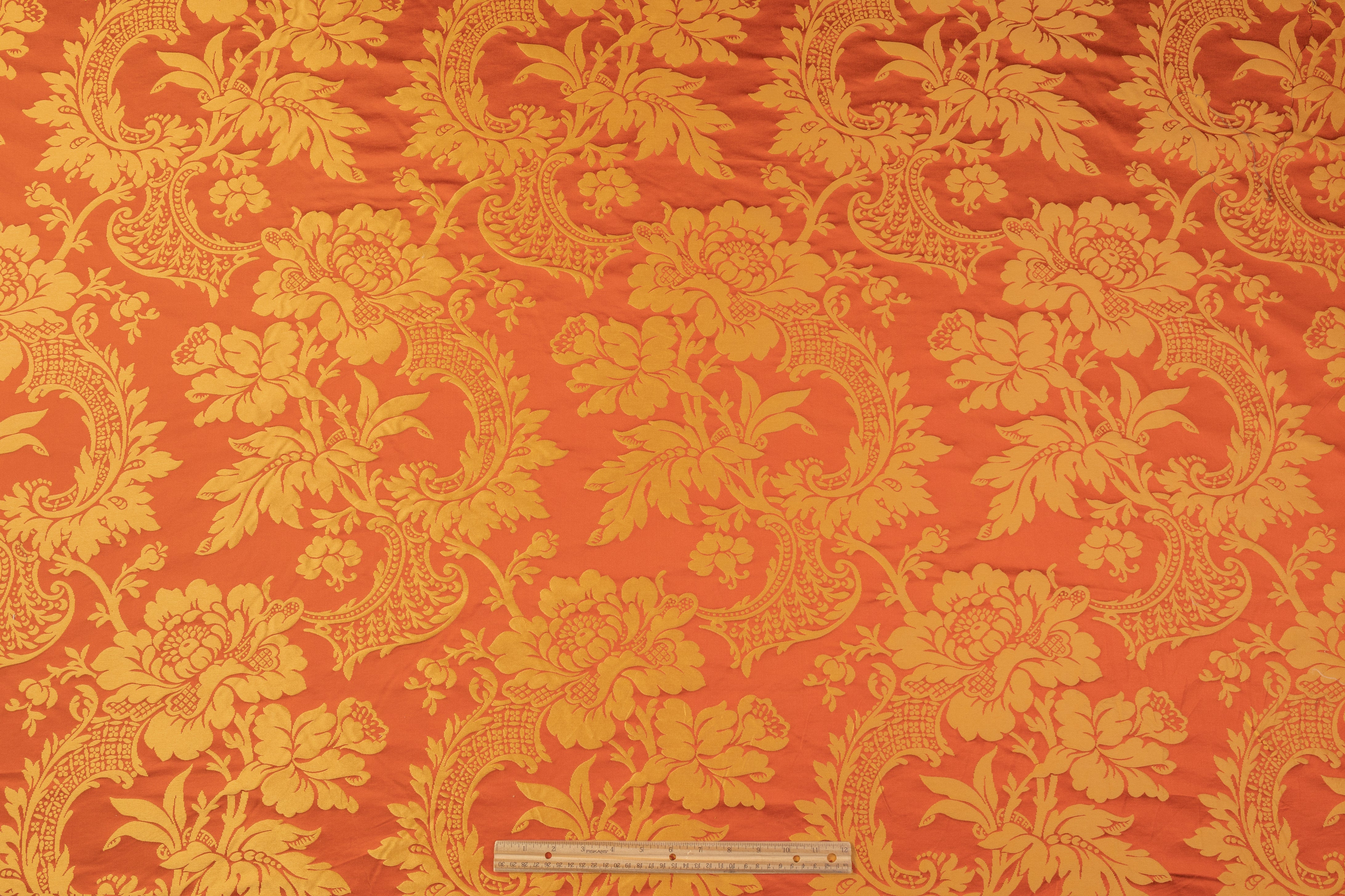 Floral Italian Silk Viscose Brocade - Burnt Orange / Gold