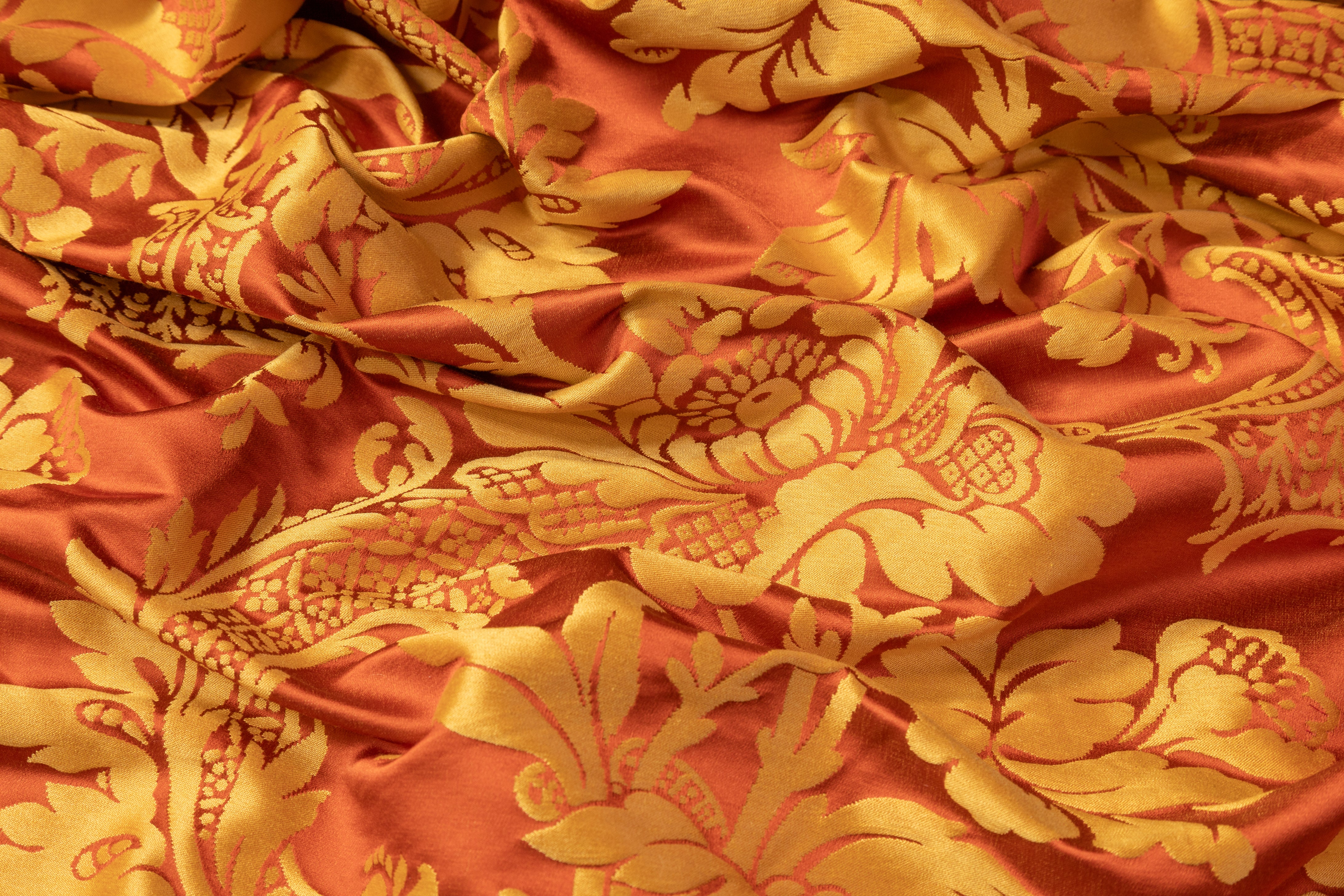 Floral Italian Silk Viscose Brocade - Burnt Orange / Gold
