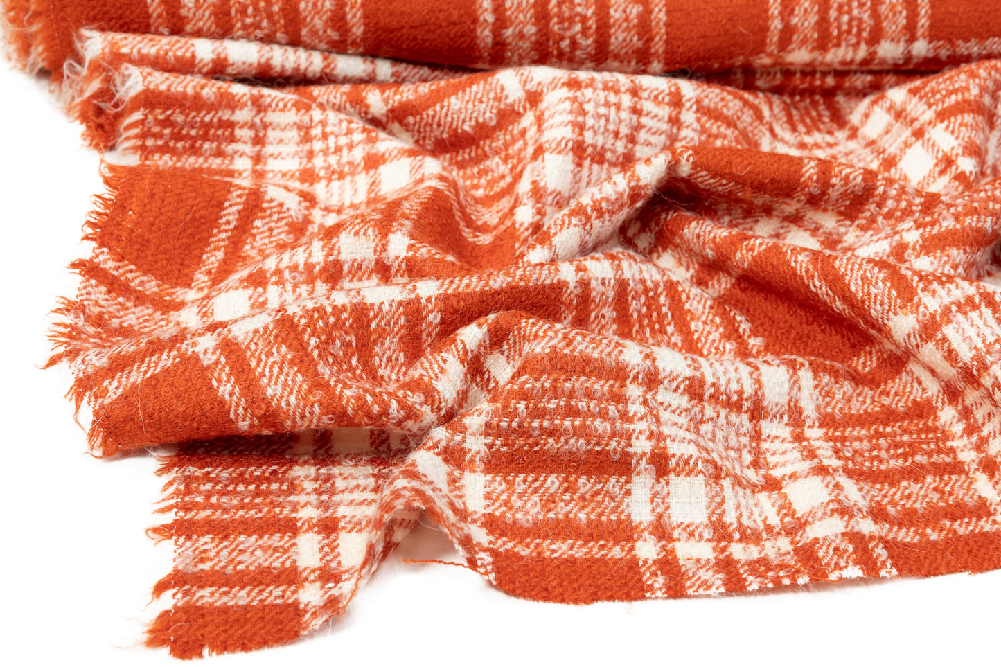 Plaid Italian Wool Tweed Boucle - Orange / White