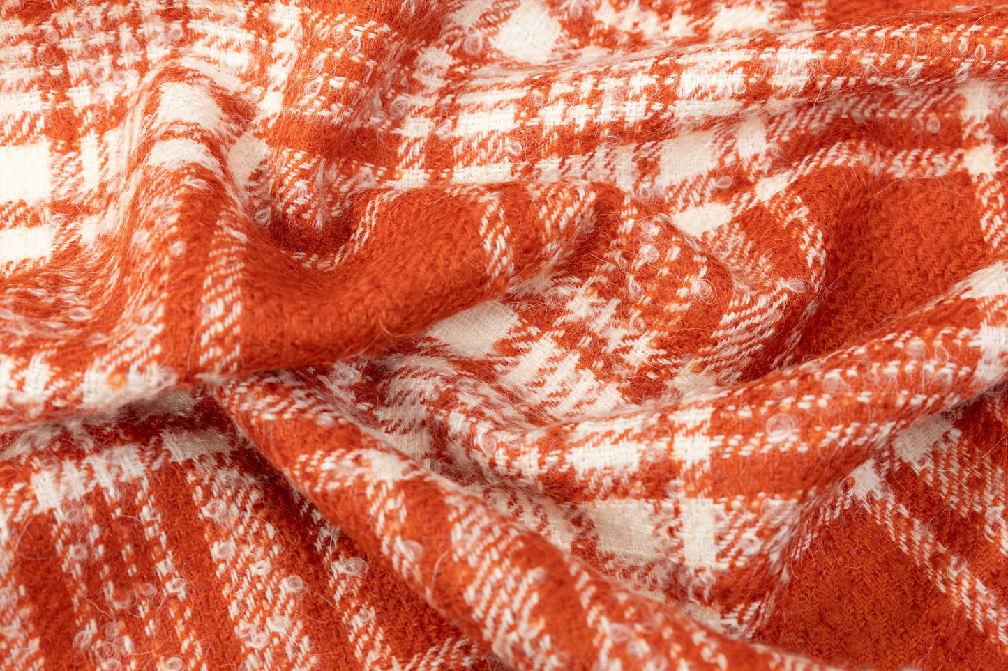 Plaid Italian Wool Tweed Boucle - Orange / White